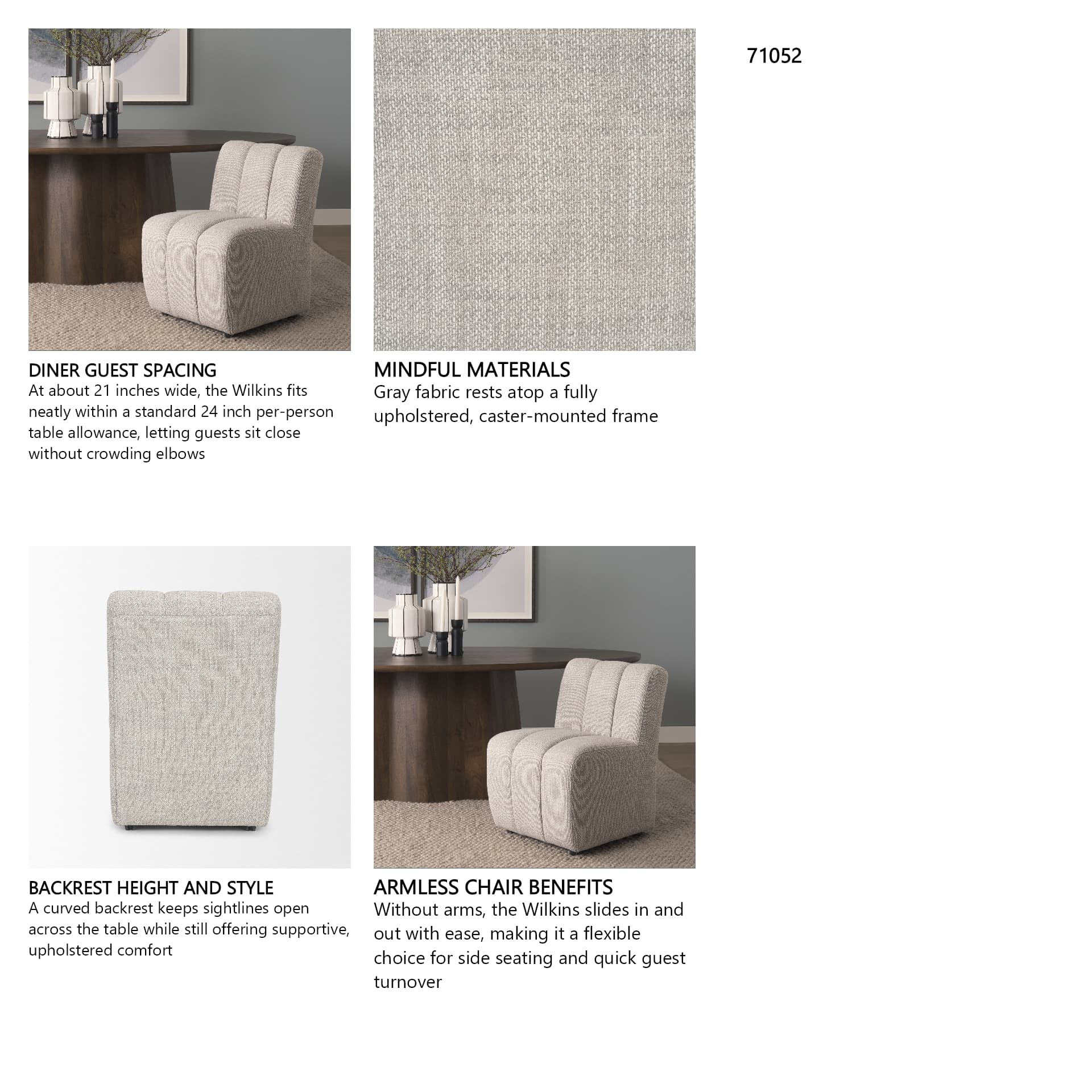 Wilkins Barrel Back Dining Arm Chair | Gray Fabric w/ Wood — in a styled room