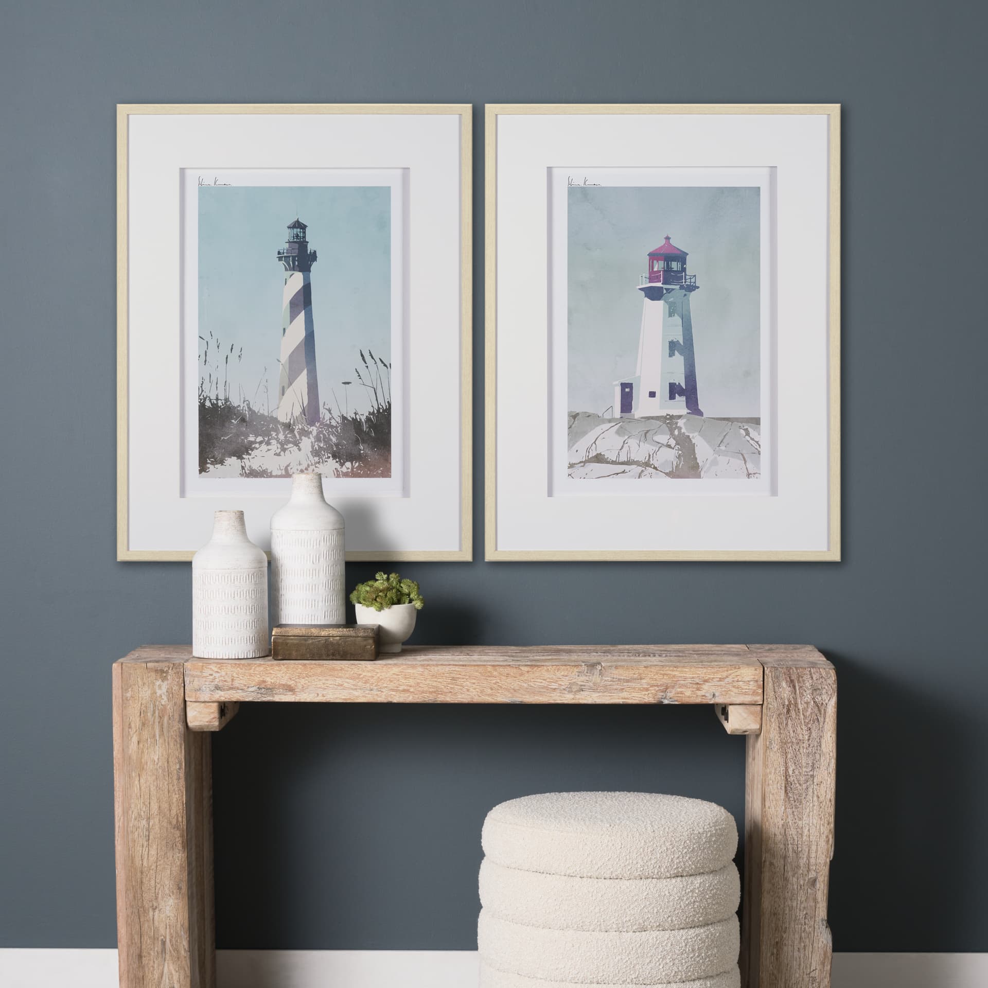 Lighthouse II-Tybee Island by Mercana Studio a Hand Embellished Framed Art Print Matted under Glass — in a styled room