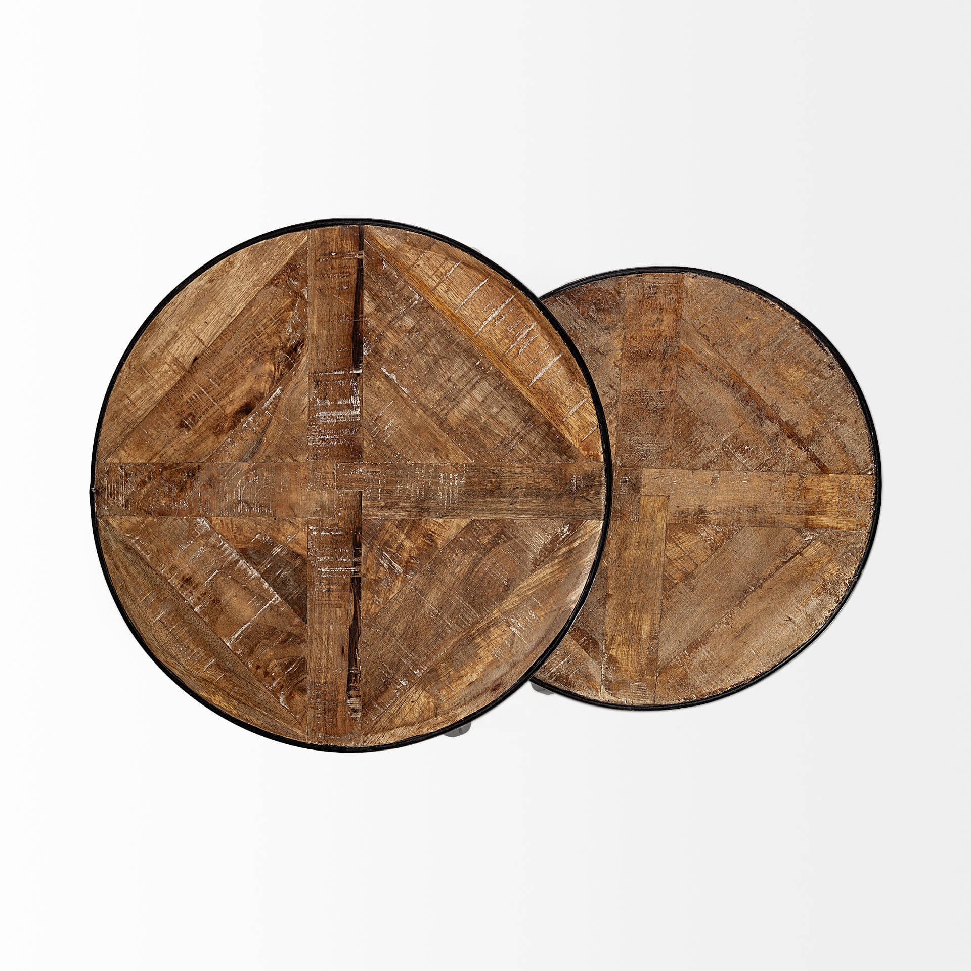 Clapp III (Set of 2) 20L x 20W Brown Round Wood Top W/ Black Metal Frame Nesting Accent Tables — product photograph