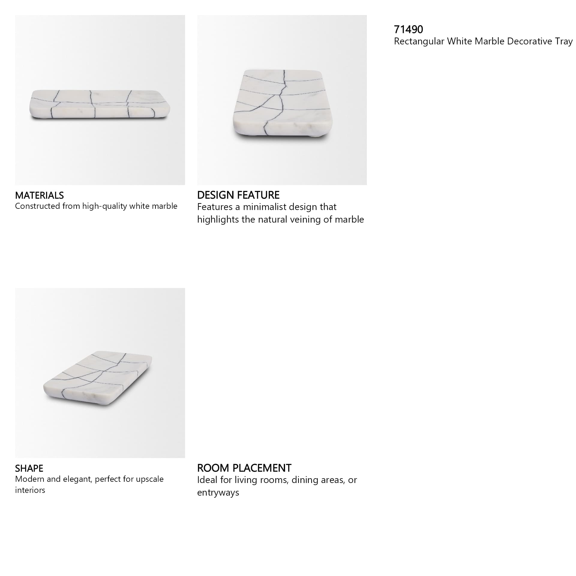 Tratto Rectangular White Marble Decorative Tray — in a styled room