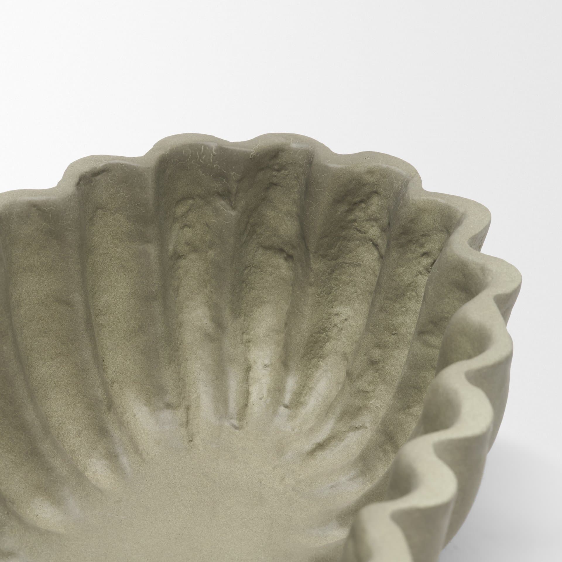 Camelia Fluted Sage Green Paper Mache Long Centerpiece Bowl — product photograph