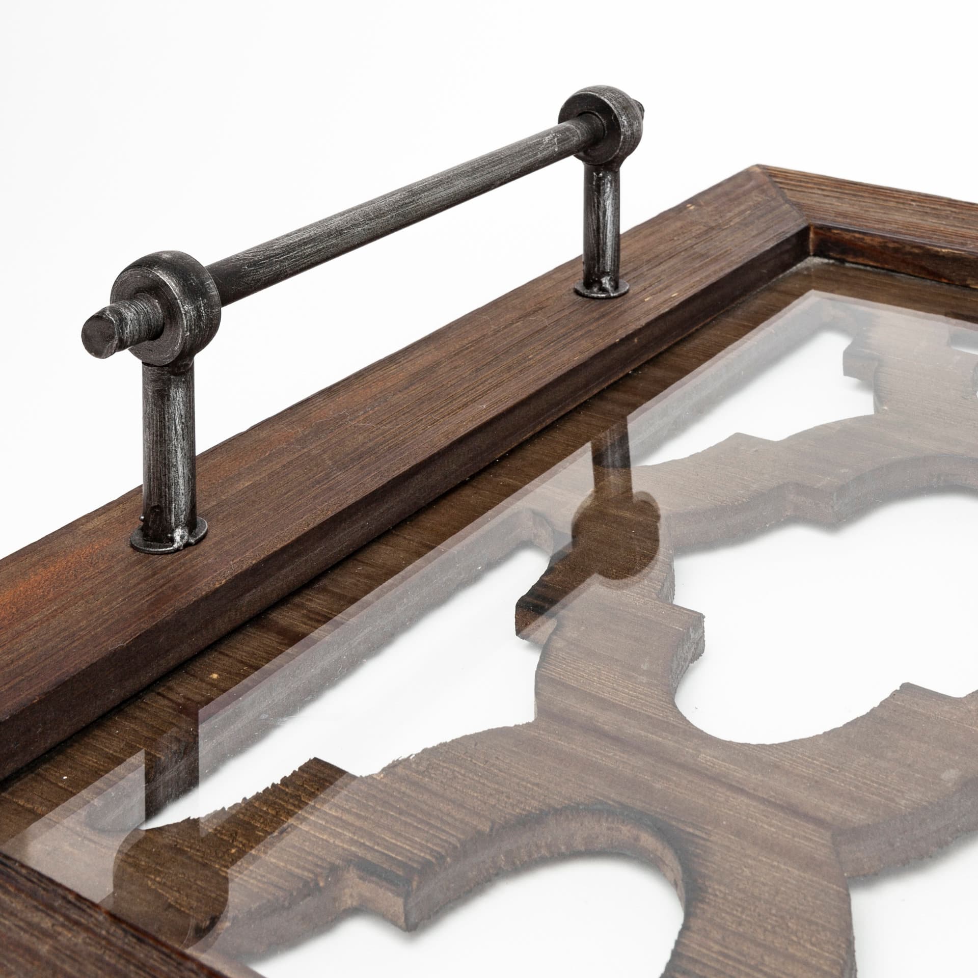 Stotonic 35L x 16W Brown Wood W Glass Top Rectangular Serving Tray — product photograph
