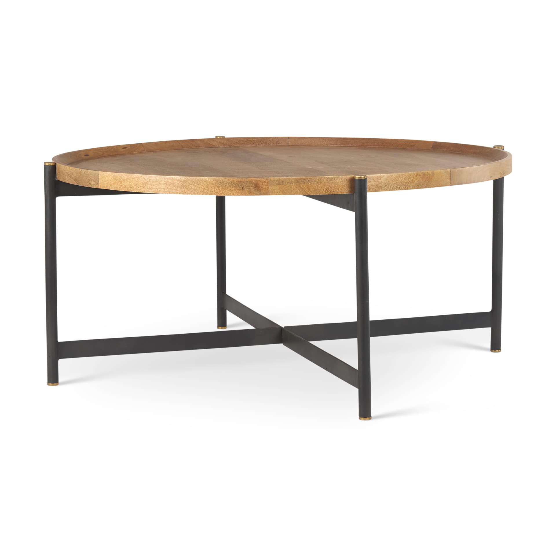 Marquisa 42" Round Medium Brown Wood W/Black Metal Large Coffee Table — product photograph
