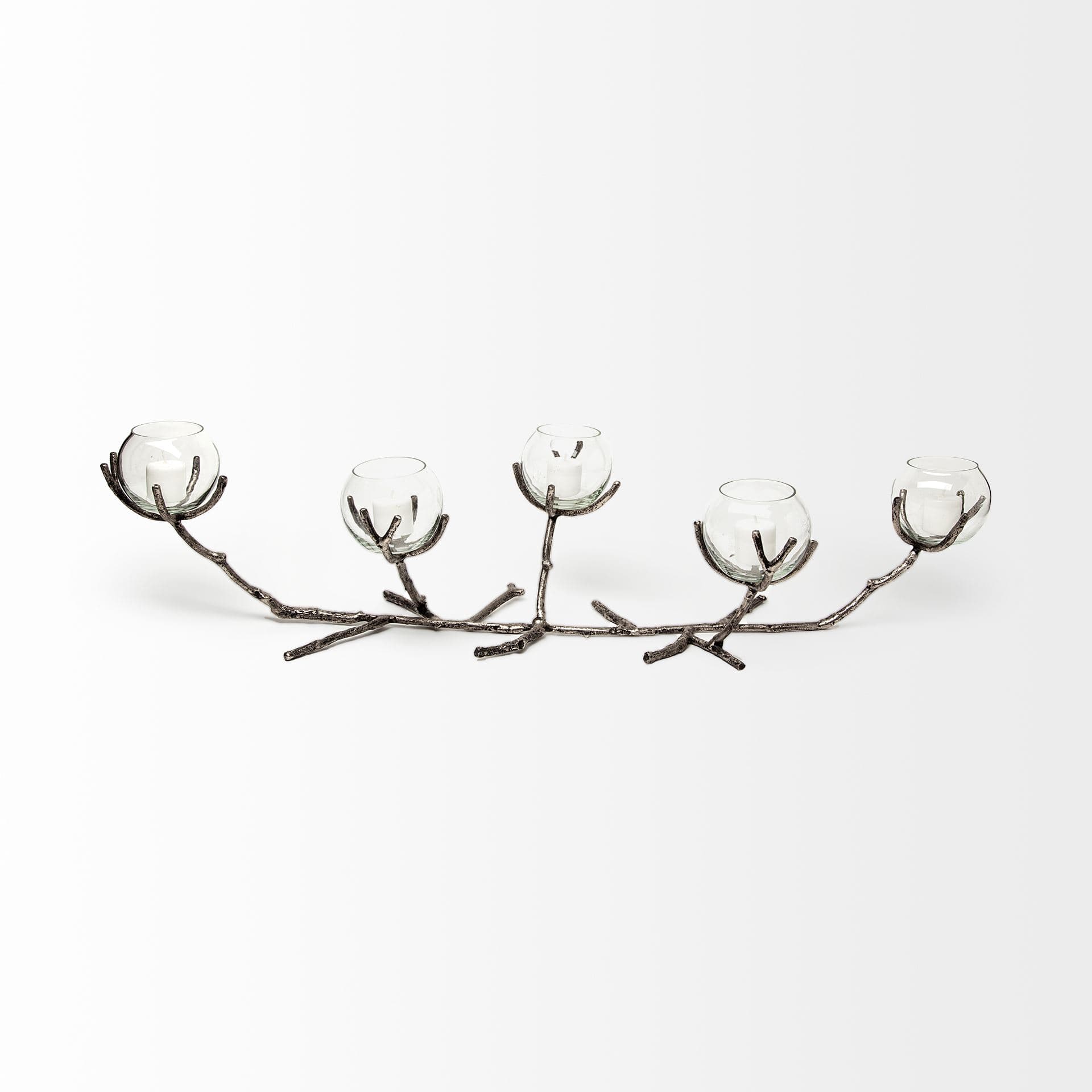 Vine I Distressed Silver Metal Creeper Five Candle Table Candle Holder — product photograph