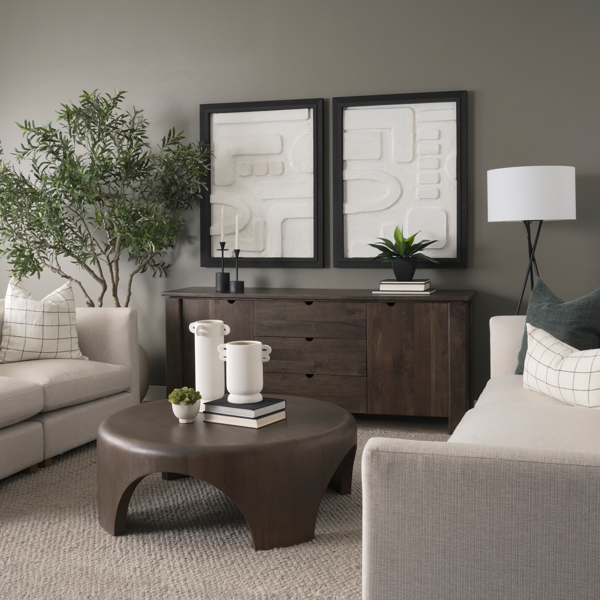 Shima Round Dark Brown Wood W/Arched Legs Coffee Table — product photograph