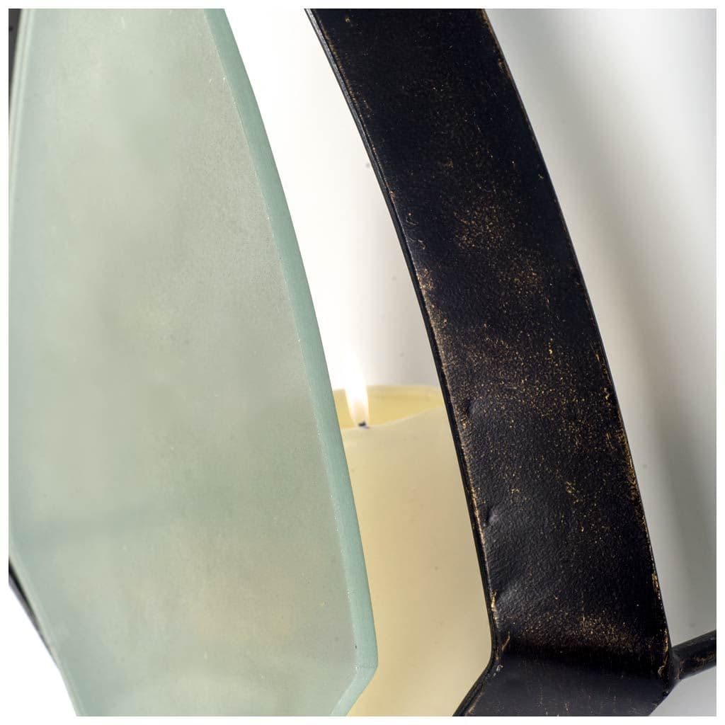 Tarquin I Black Metal Frame w/Frosted Glass Shade Wall Candle Holder — product photograph