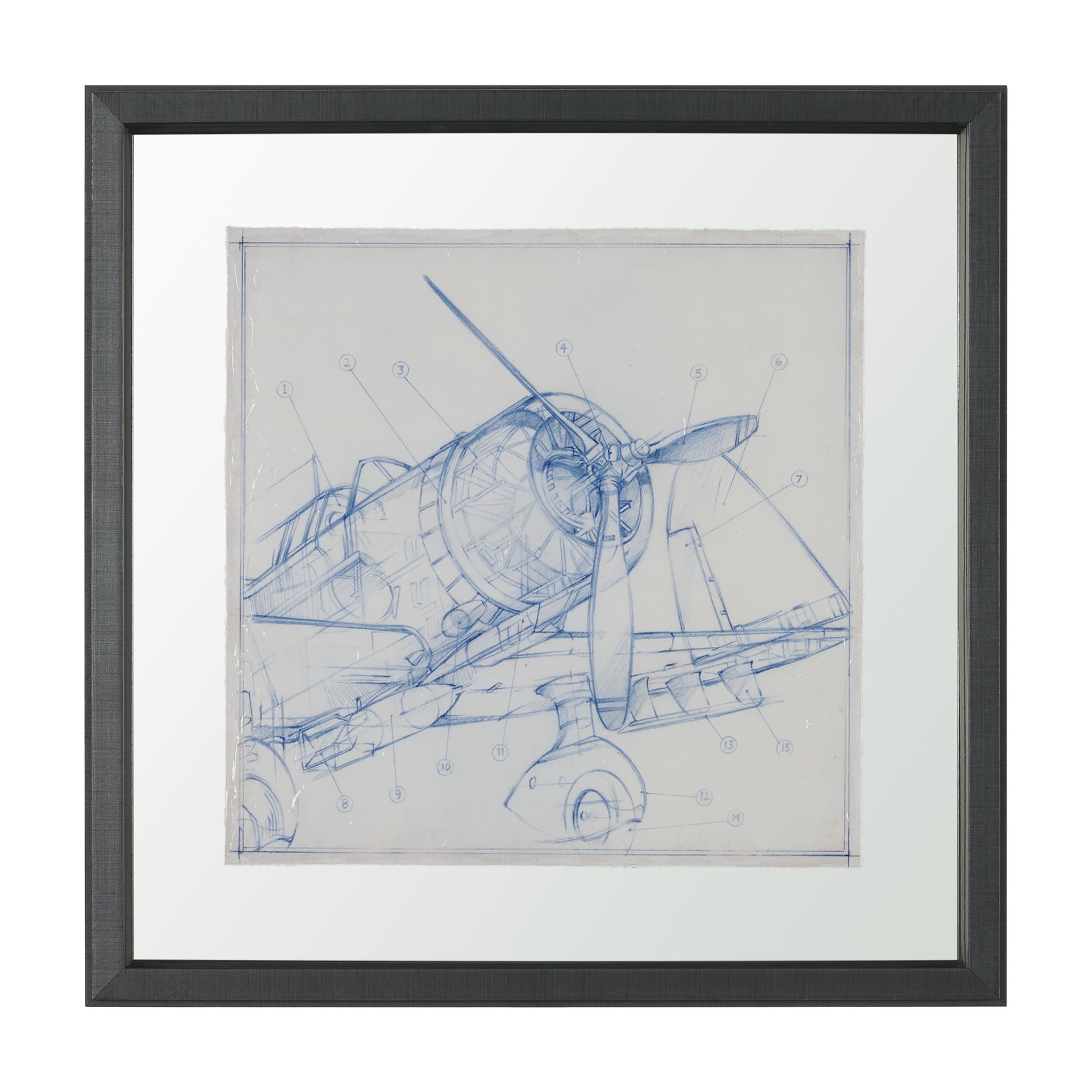 Airplane Mechanical Sketch I by Ethan Harper Hand Embellished Framed Art Print Matted under Glass — product photograph