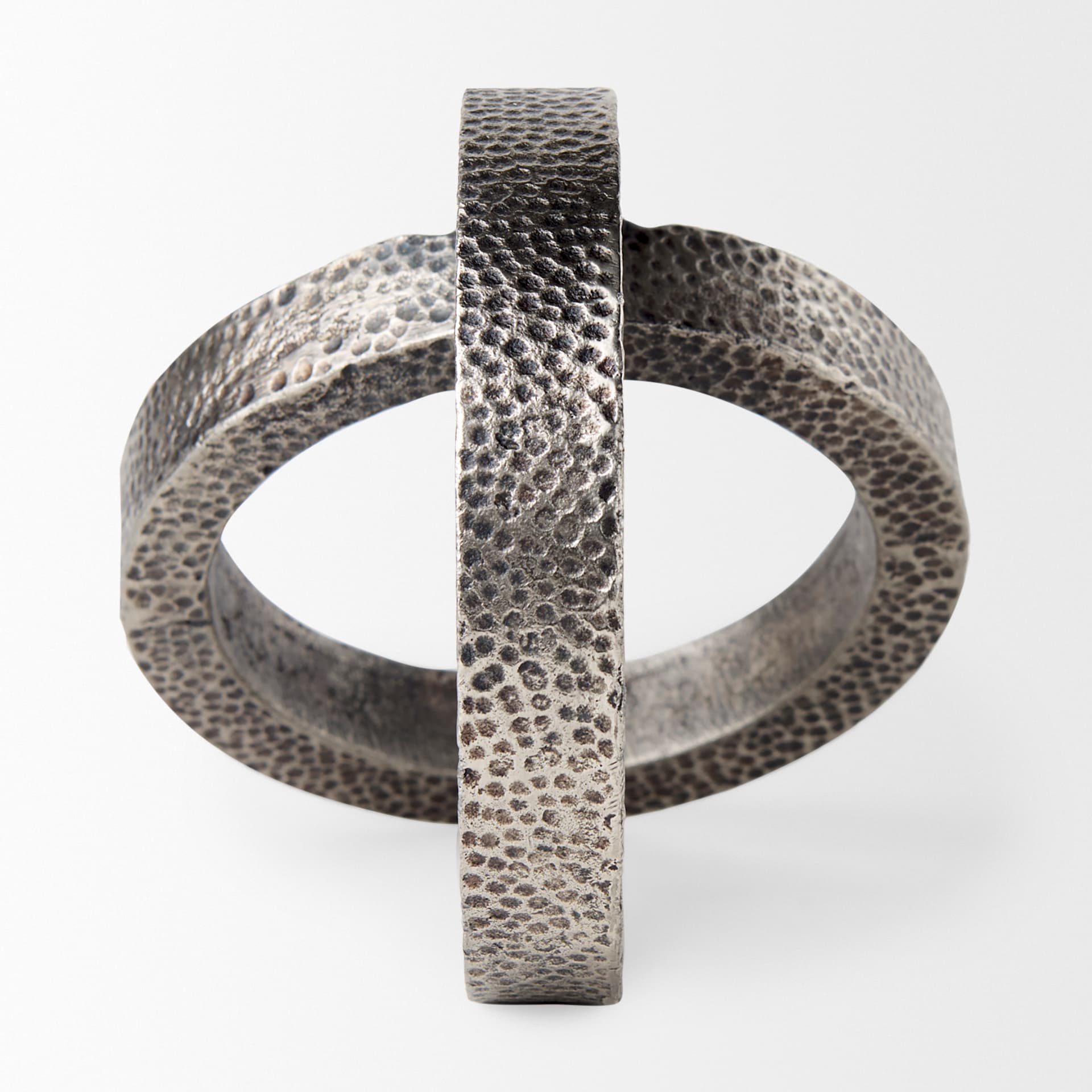 Rafiki Two Blackened Silver Hammered Finish Metal Conjoined Circles — product photograph