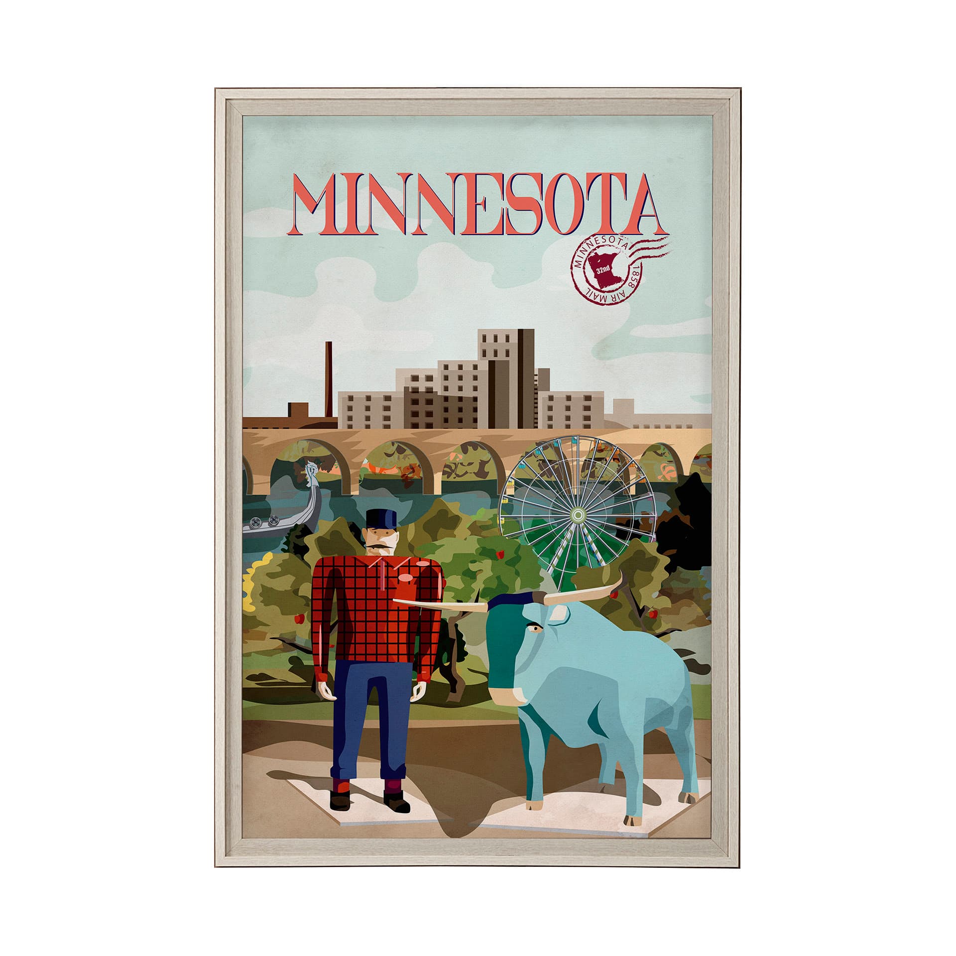 Minnesota Go USA (XL) by Mercana Studio a Hand Embellished Decograph Framed Art Print under Glass — product photograph