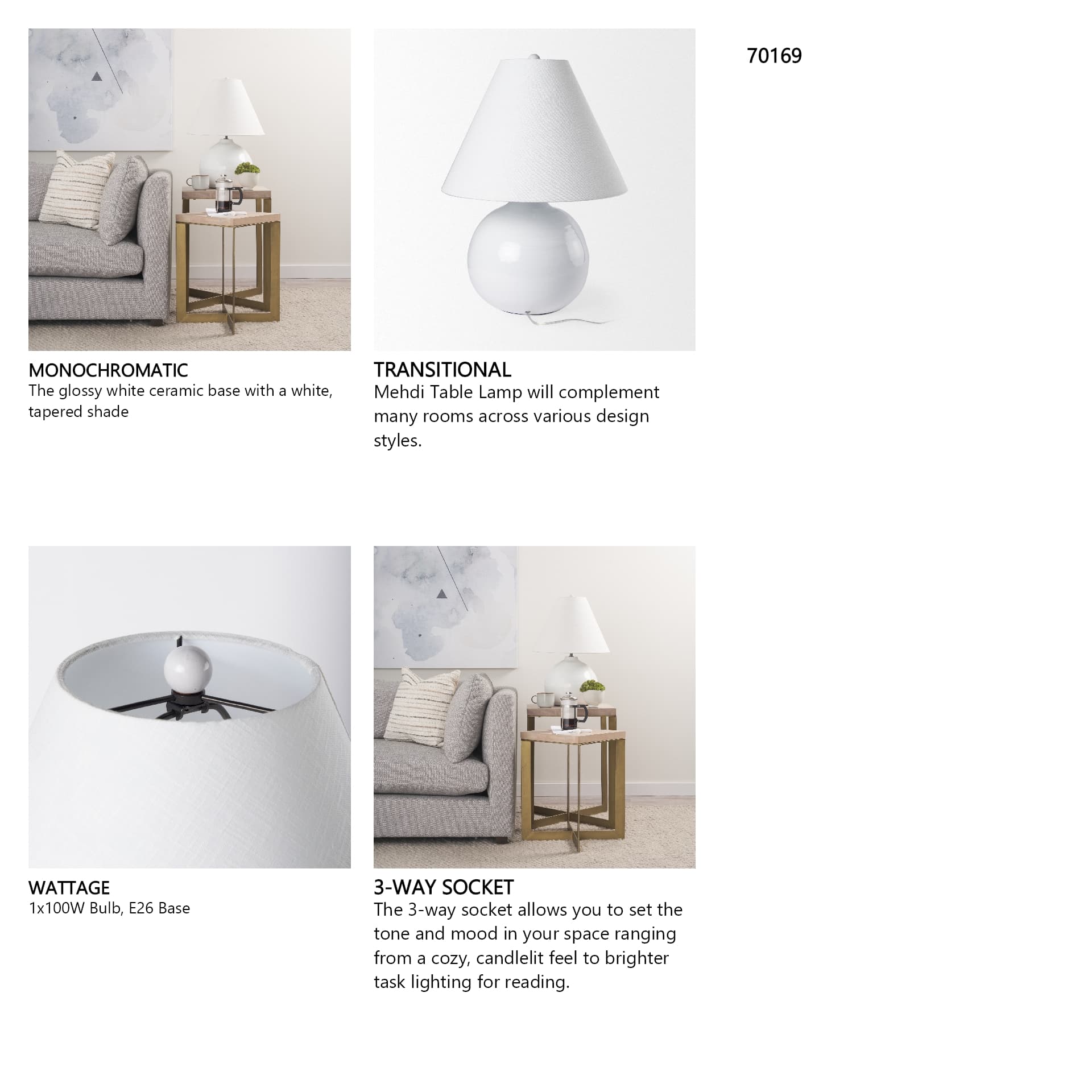 Mehdi White Ceramic Table Lamp — in a styled room