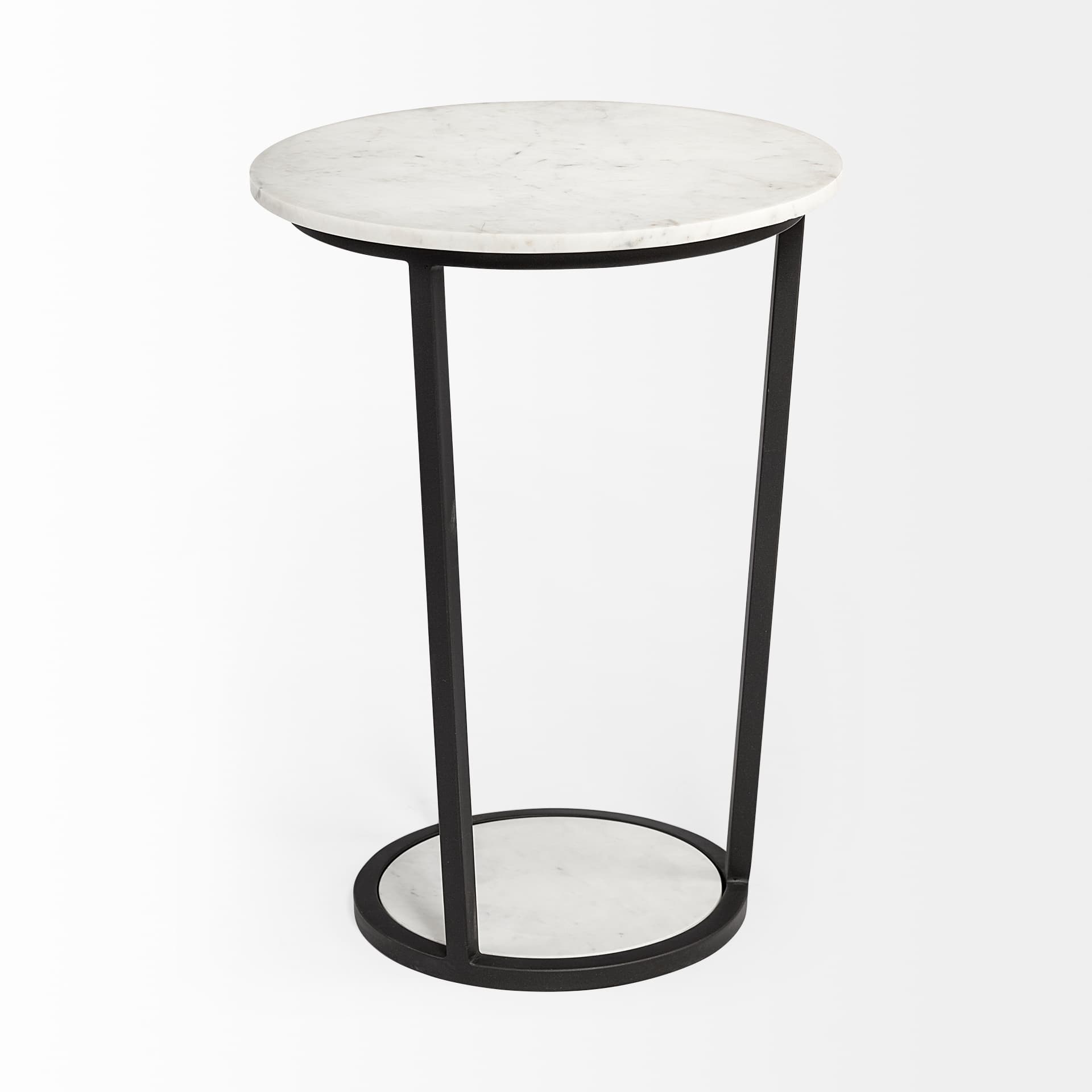 Bombola II (Large) 18L x 18W White Round Marble Top W/Black Metal Frame Accent Table — product photograph