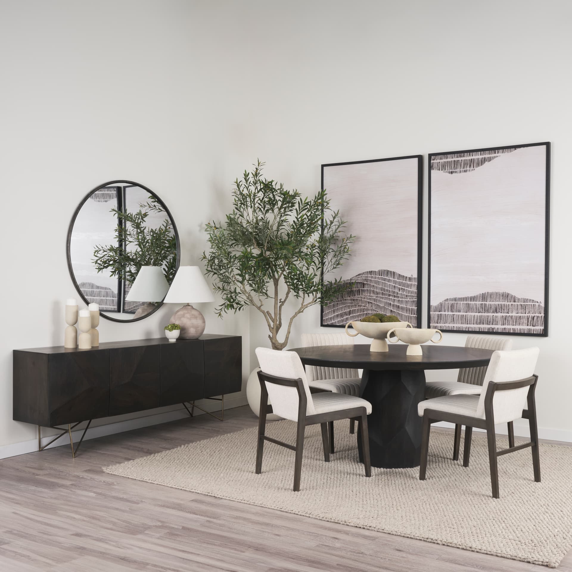 Darwin 80x17.5 Brown Solid Wood Gold Metal Base 4 Cabinet Door Sideboard — product photograph