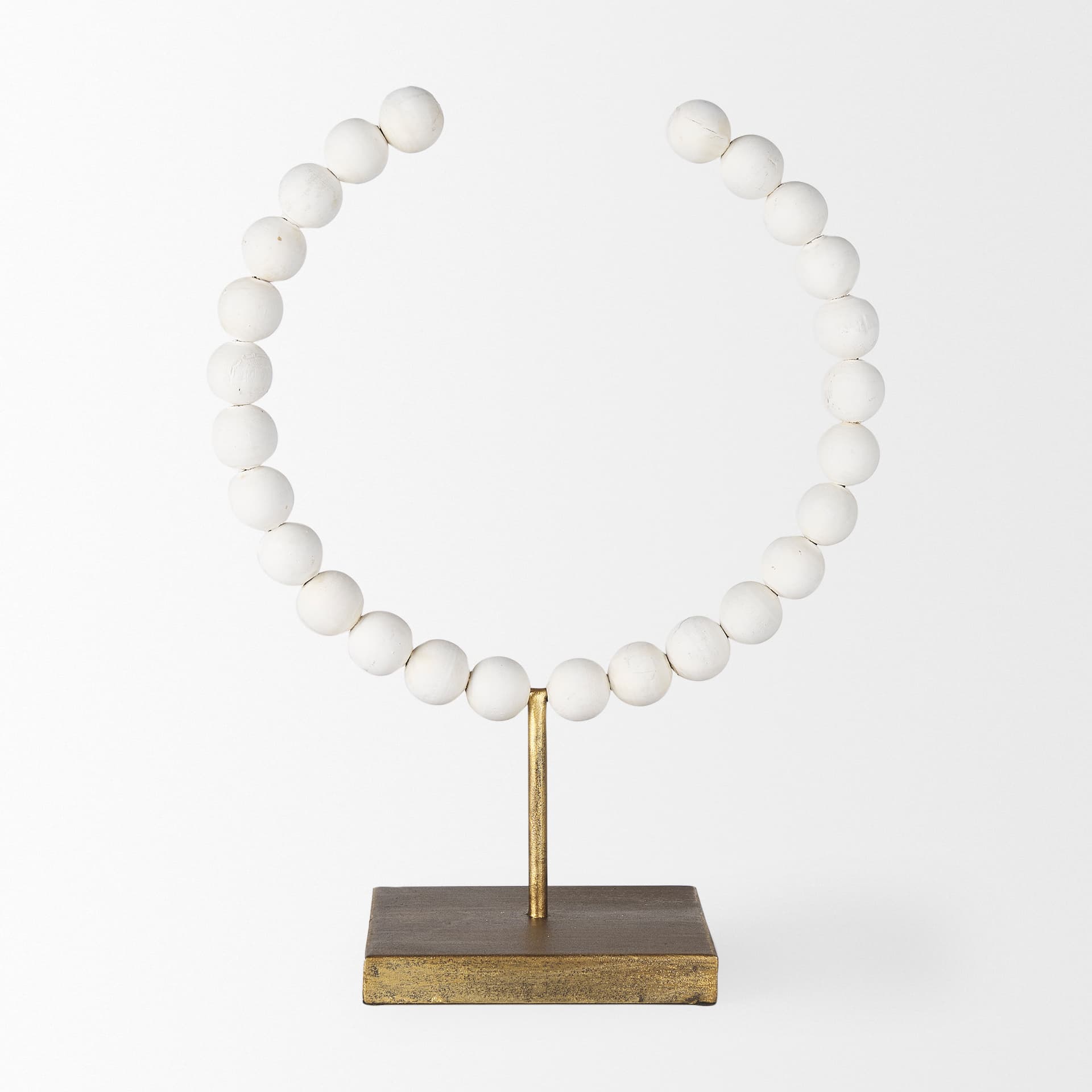 Pontchartrain II (Large) 11L x 6W White Beaded Broken Sphere Decorative Object W/ Gold Base — product photograph