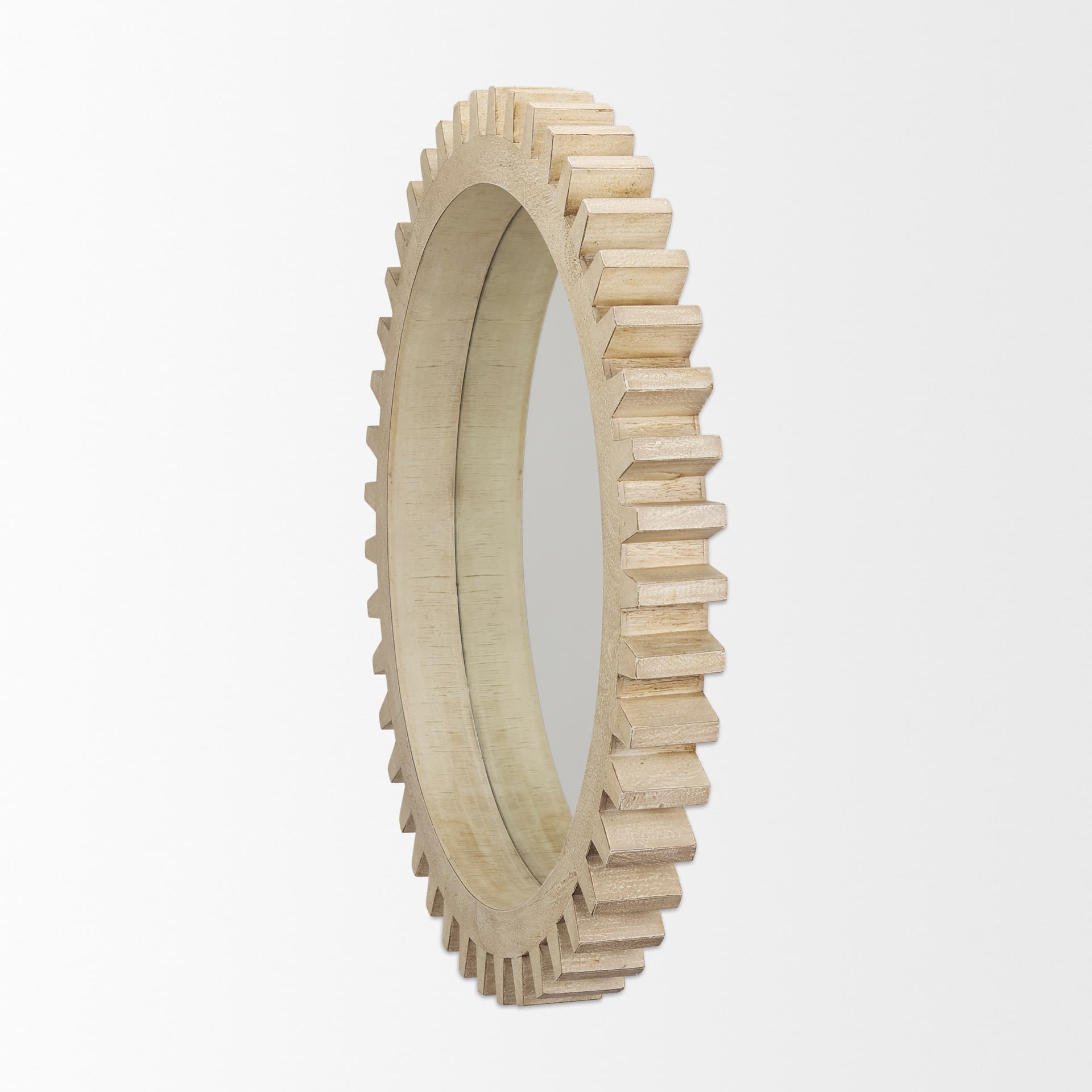 Cog Mirror 35" Round Natural Wood Frame Mirror — product photograph