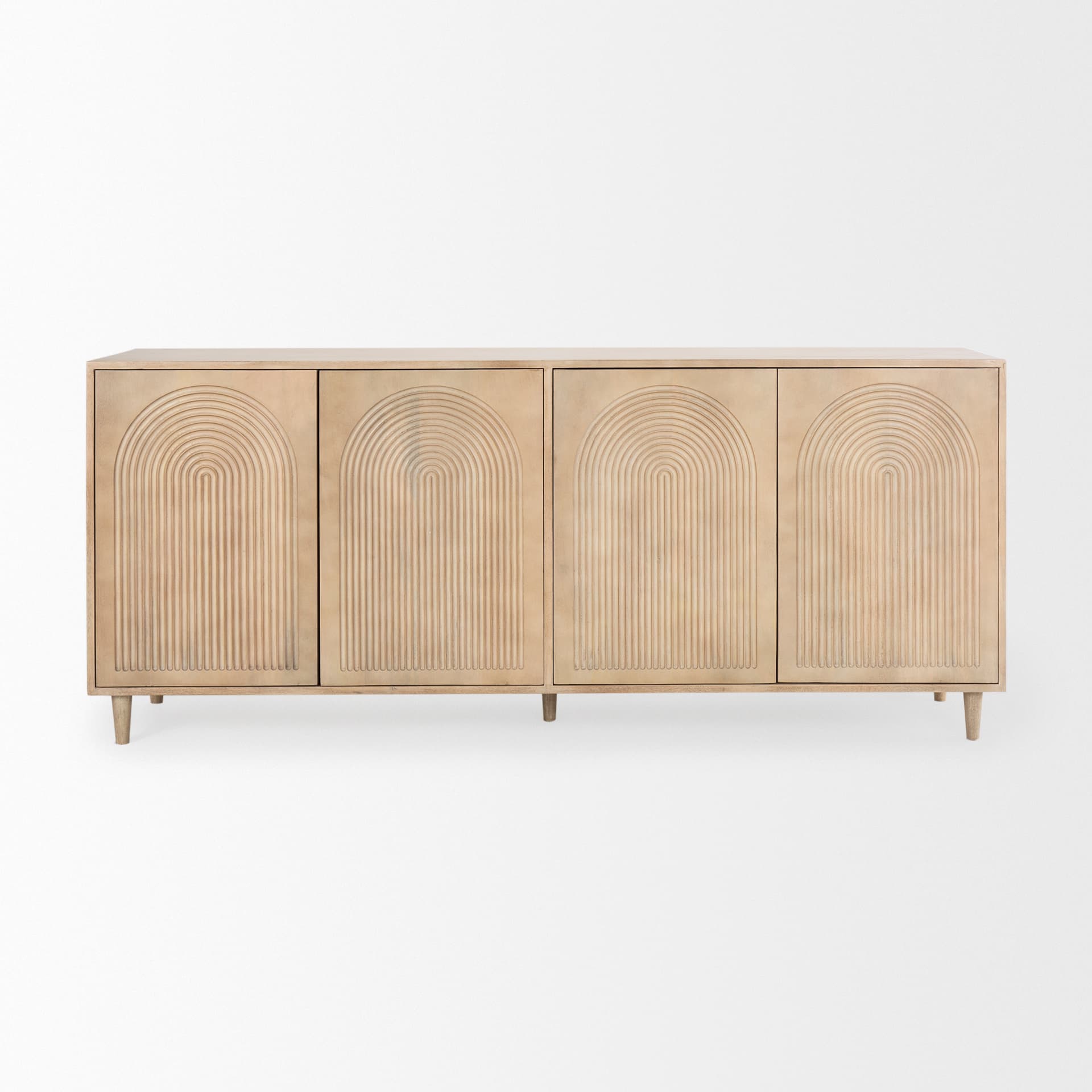 Tucker Light Brown Wood w/ Carved Arch Pattern 4 Door Sideboard — product photograph