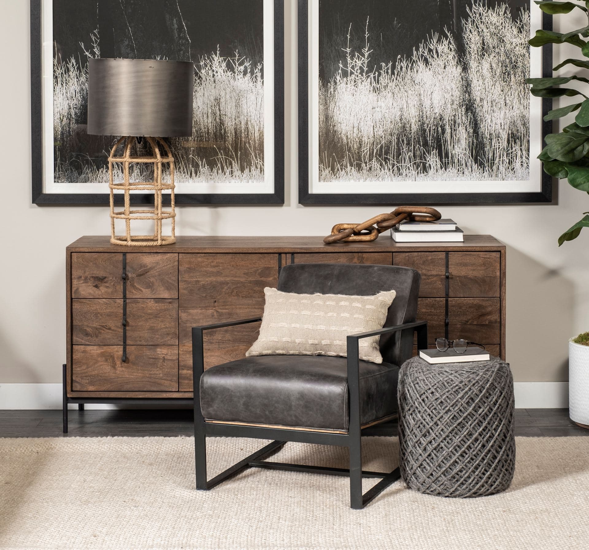 Allium Dark Gray Handwoven Wool Cylindrical Pouf — product photograph