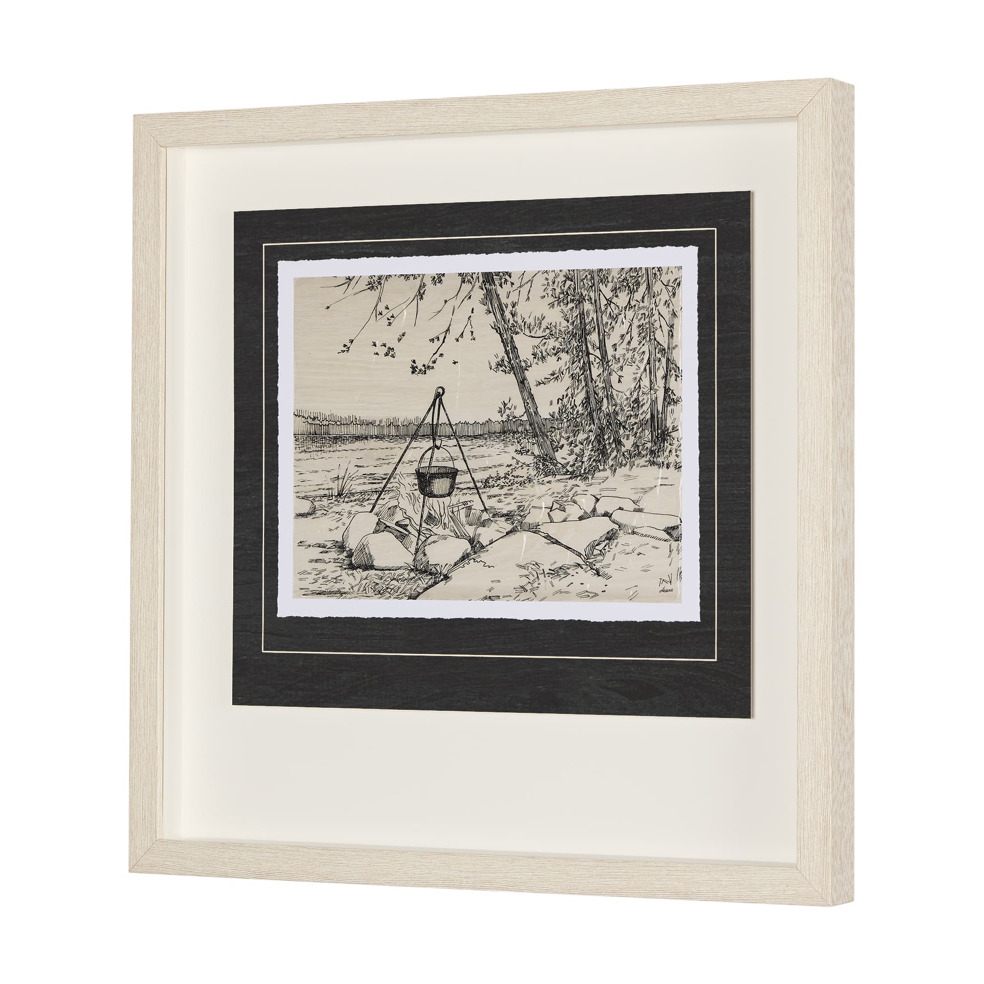 Fireside II by Mercana Studio a Hand Embellished Textured Framed Art Print Matted under Glass — product photograph
