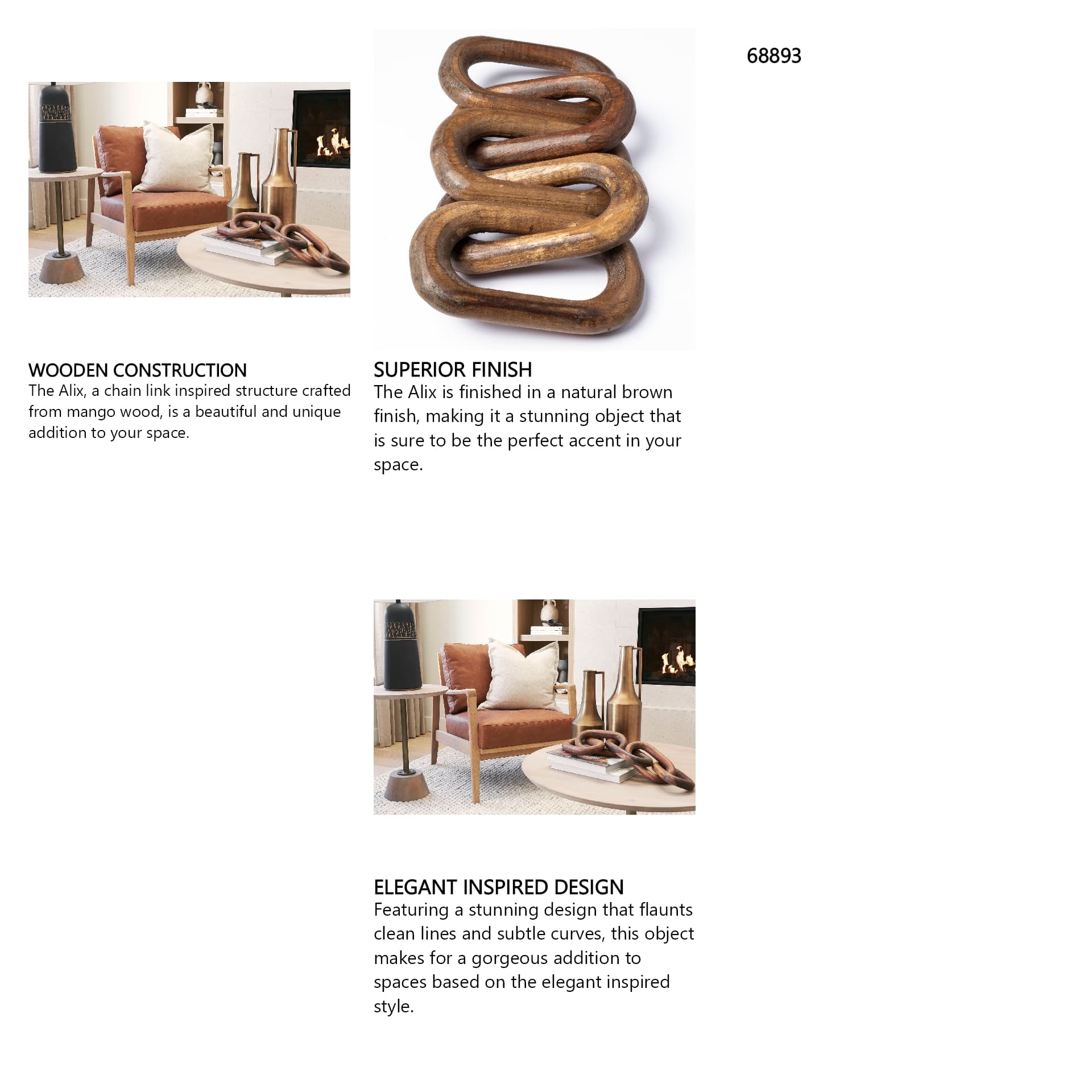 Alix 29L x 5W Brown Wooden Hand-Made 5 Link Chain — in a styled room