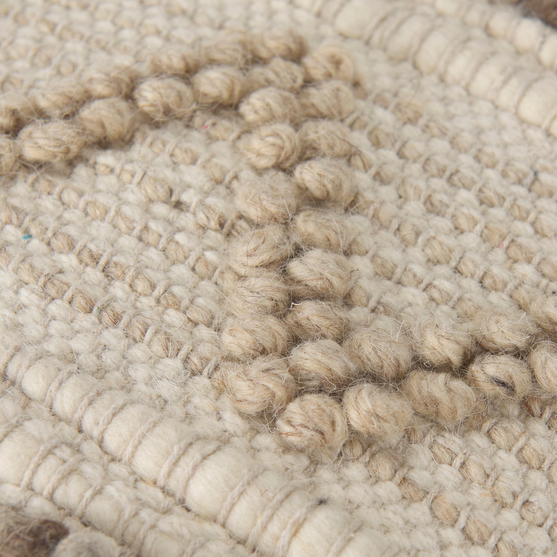Caela Beige/Brown Wool, Cotton and Felt Popcorn Stitch Square Pouf — product photograph