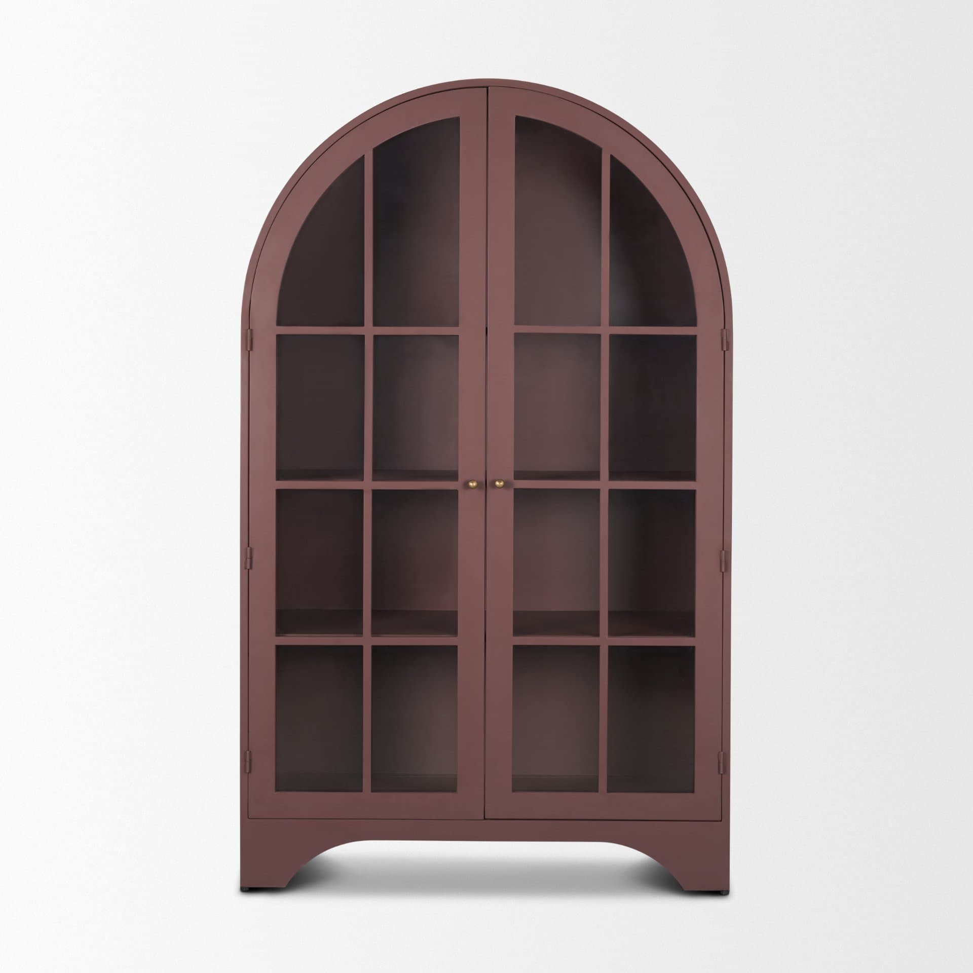 Rousseau Arched Curio Cabinet w/ Glass Doors | Burgundy Metal — product photograph