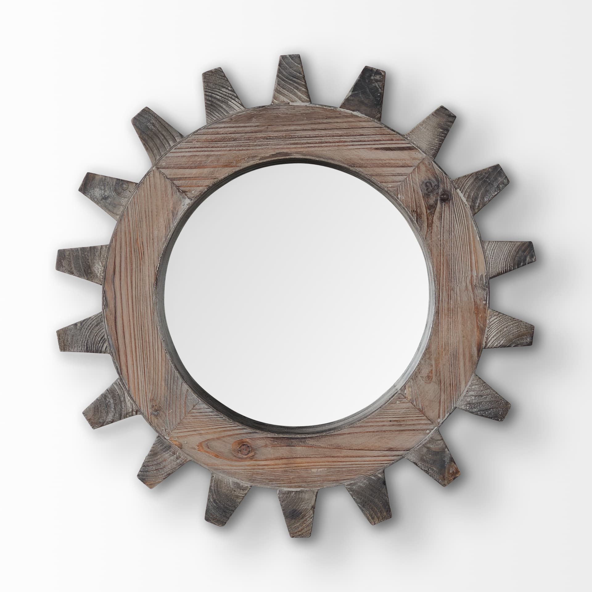 Cog Mirror 17" Round Brown Wood Frame Mirror — product photograph