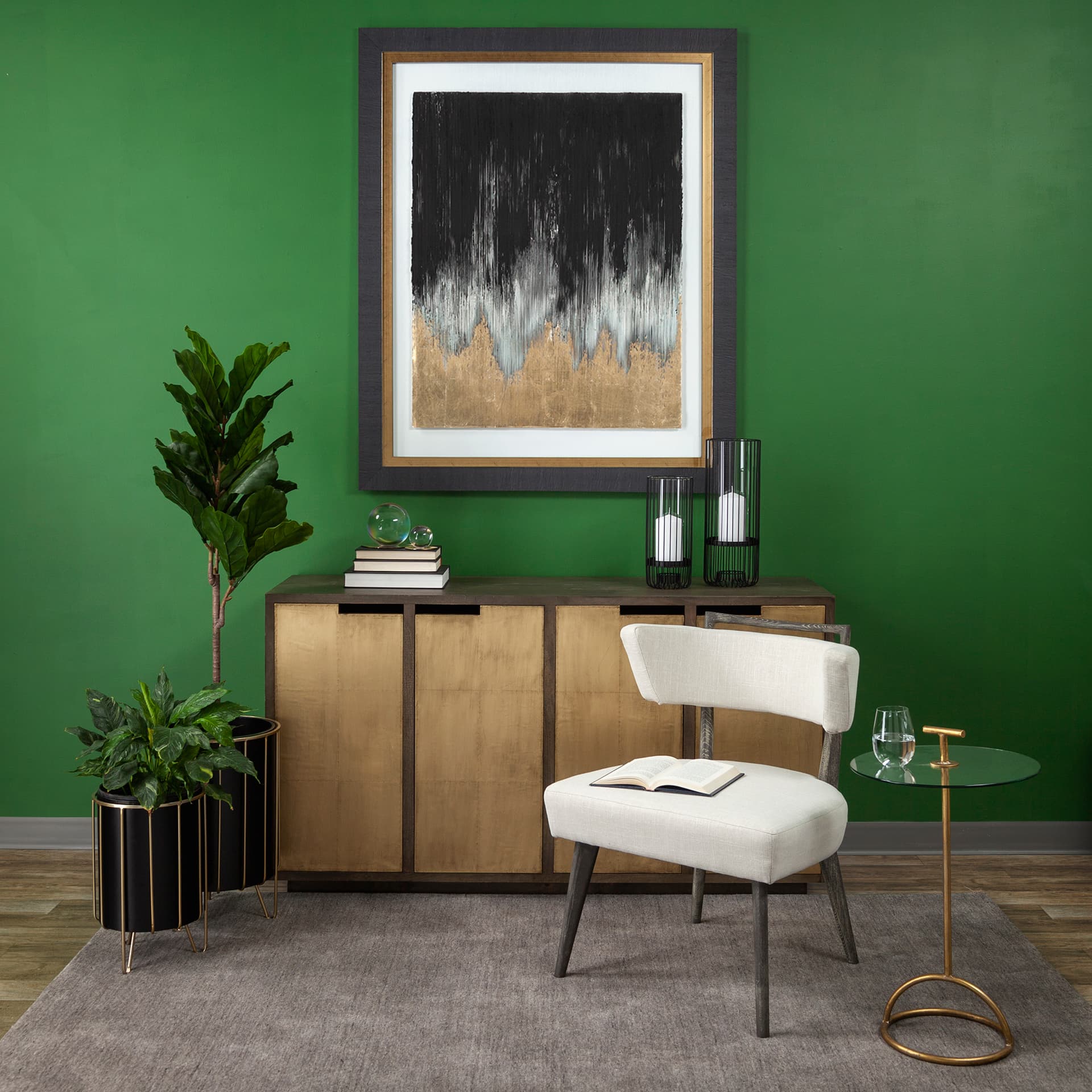 Night Fire by Studio M a handmade Original Framed Artwork under Glass — in a styled room