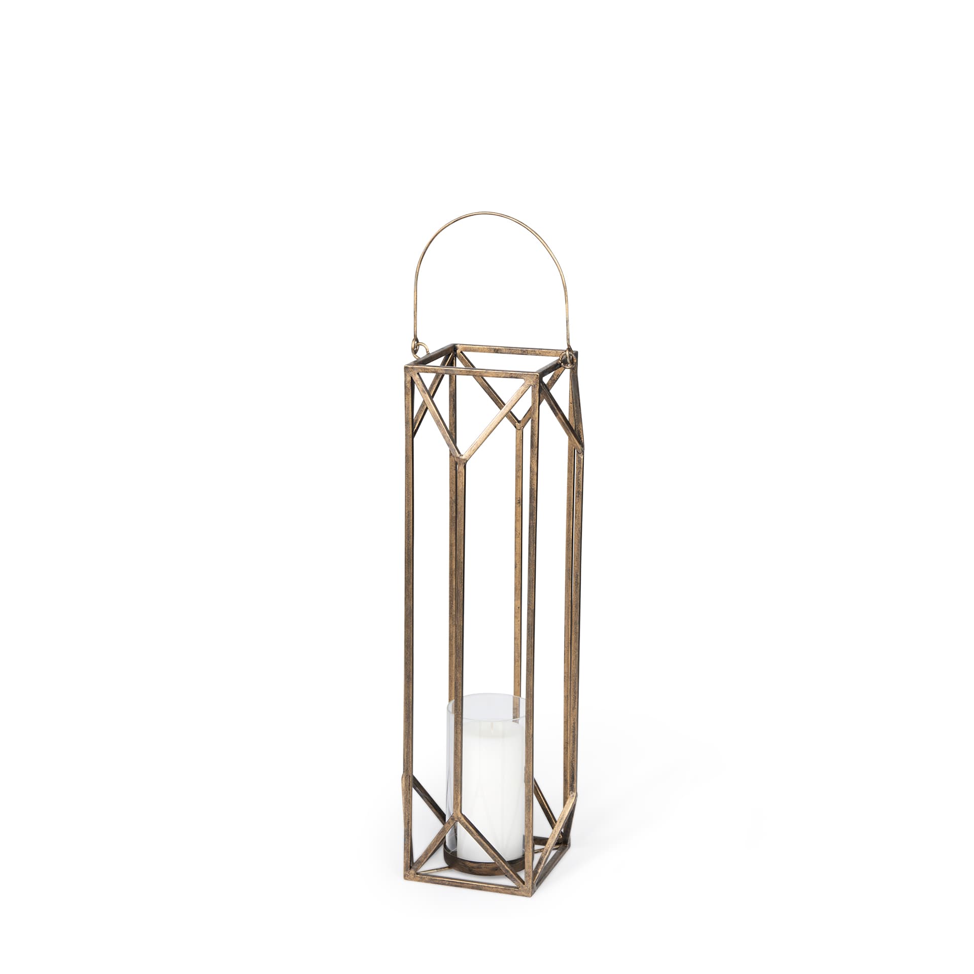 Ivy Small Gold Metal Geometric Cage Candle Holder Lantern — product photograph