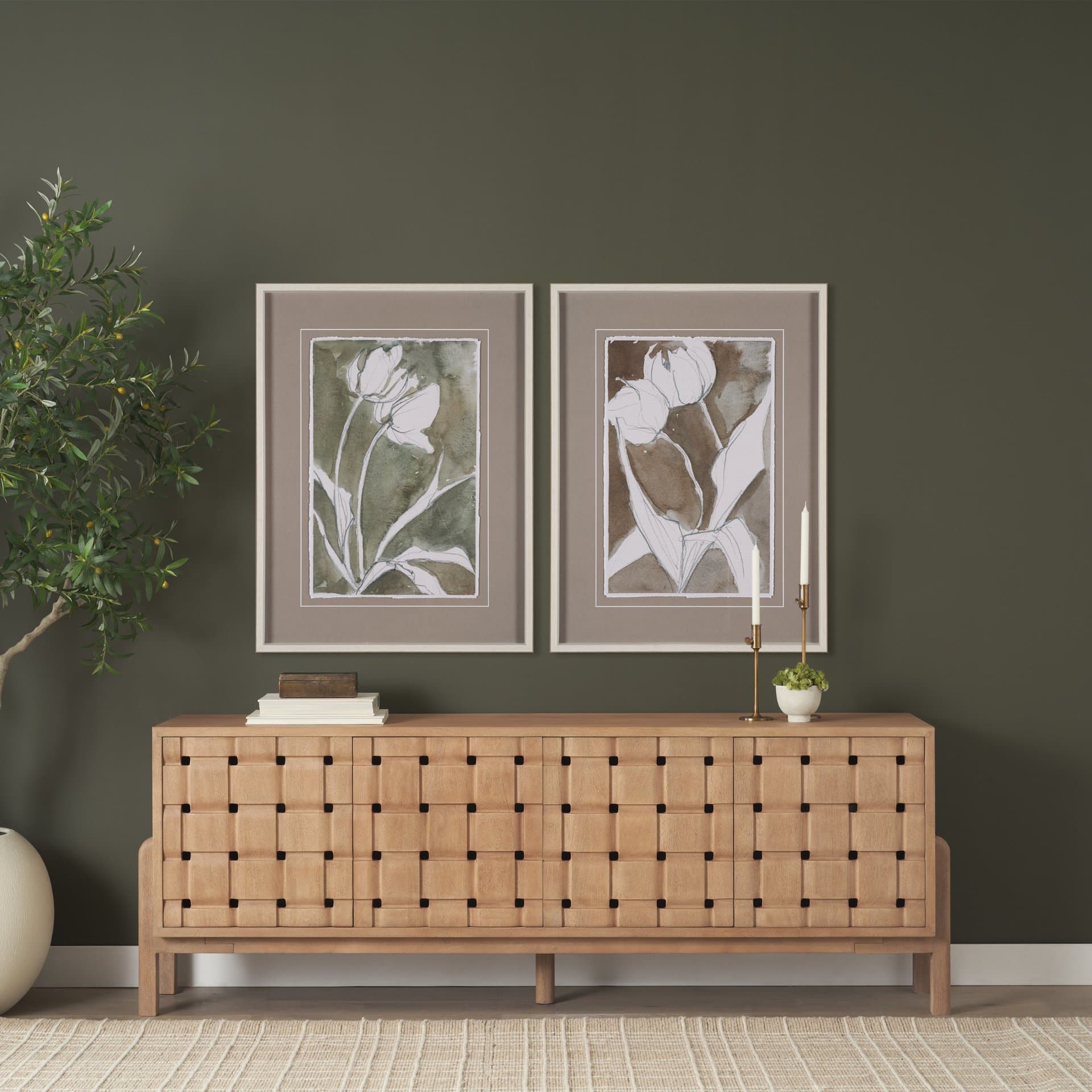 Tulip Bloom IV by Mercana Studio Hand-Embellished Framed Artwork Matted under Glass — in a styled room