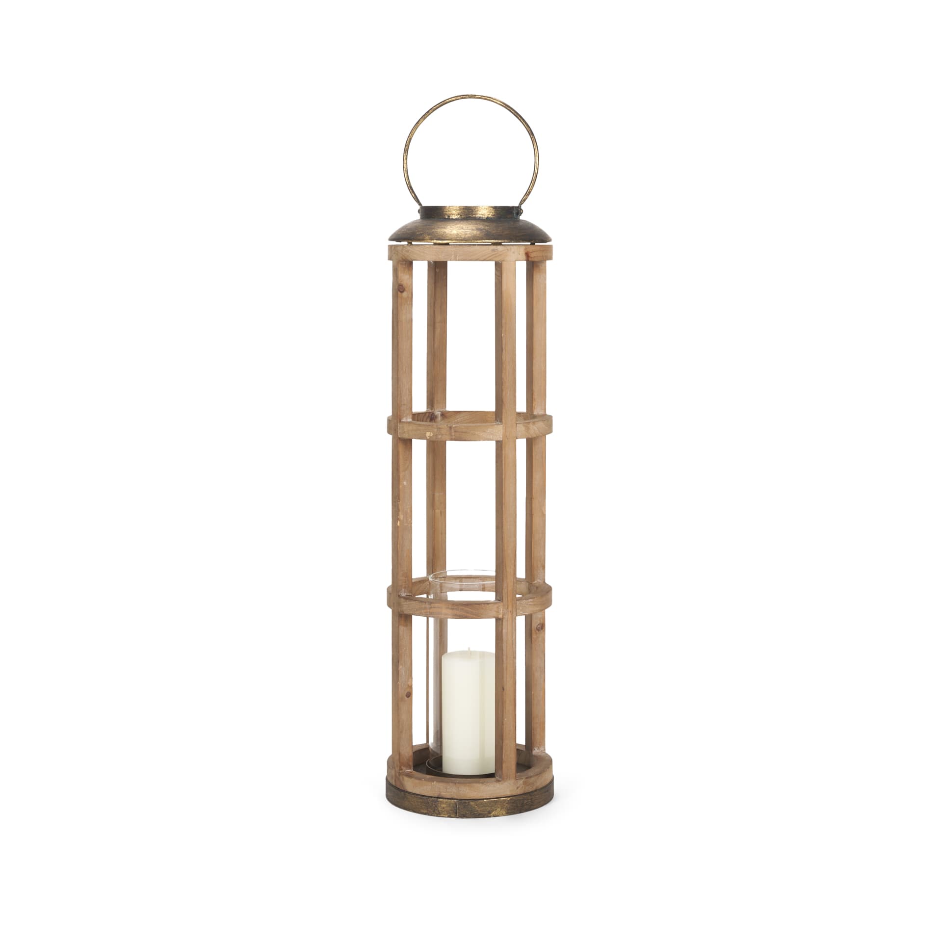 Andy I Large Natural Wood Cylindrical Lantern — product photograph