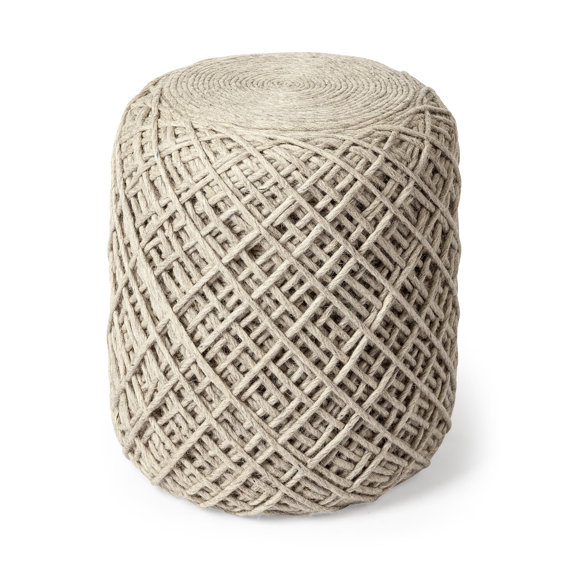 Allium Oatmeal Handwoven Wool Cylindrical Pouf — product photograph