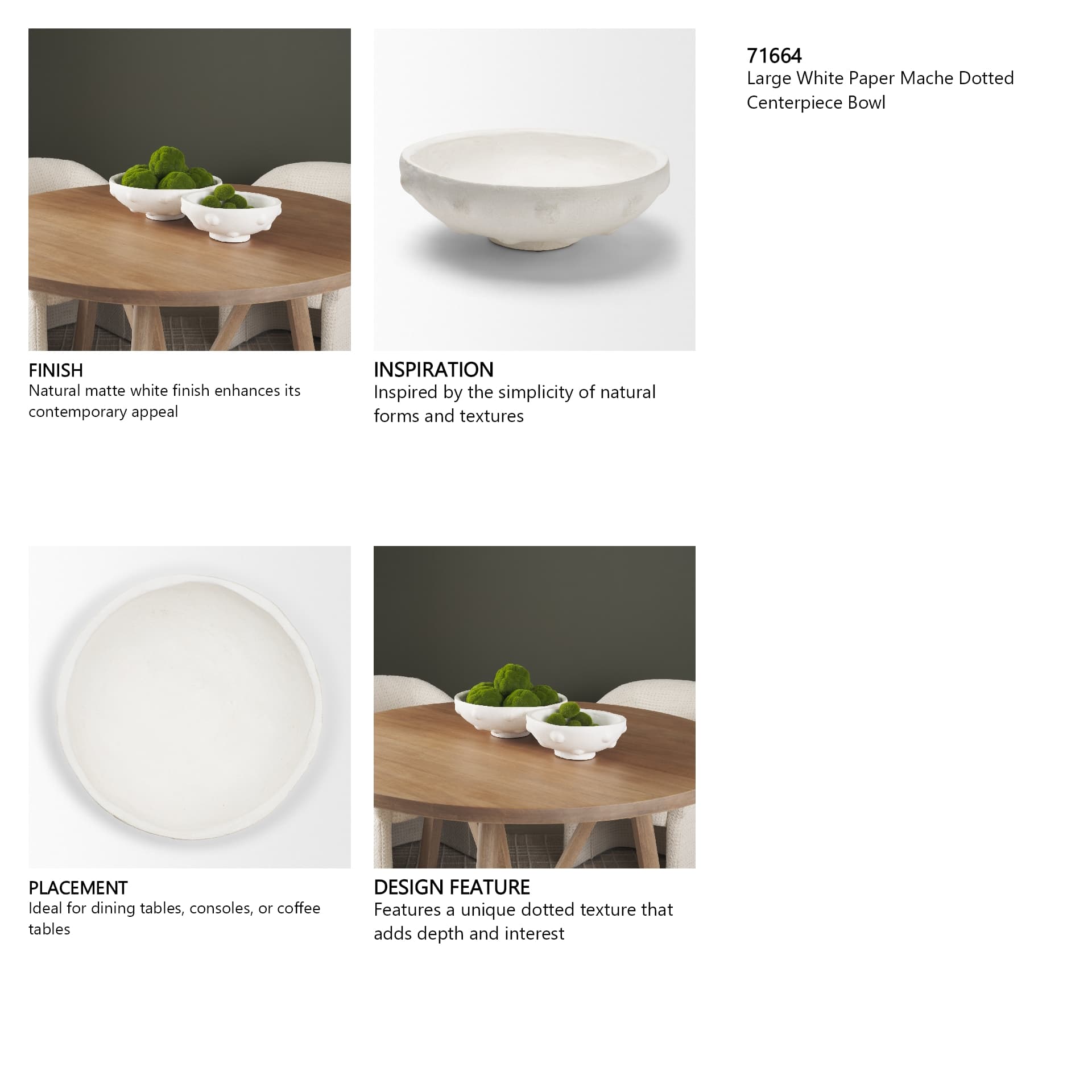 Punto Large White Paper Mache Dotted Centerpiece Bowl — in a styled room