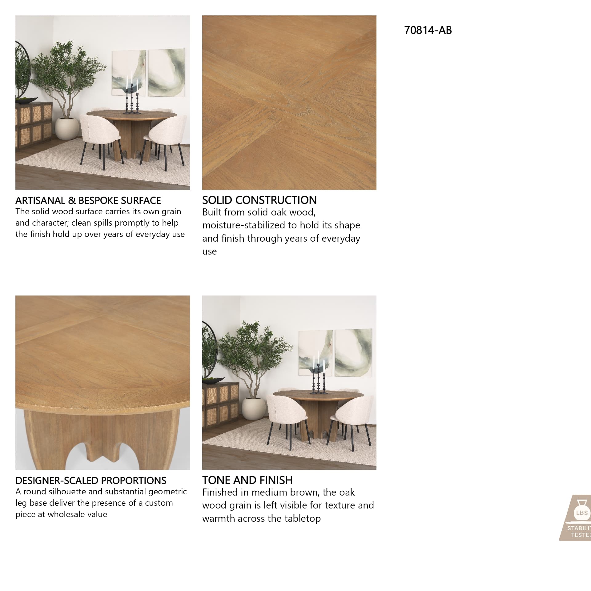 Sonomi 59" Round Dining Table | Med Brown Wood | Seats 6 — product photograph