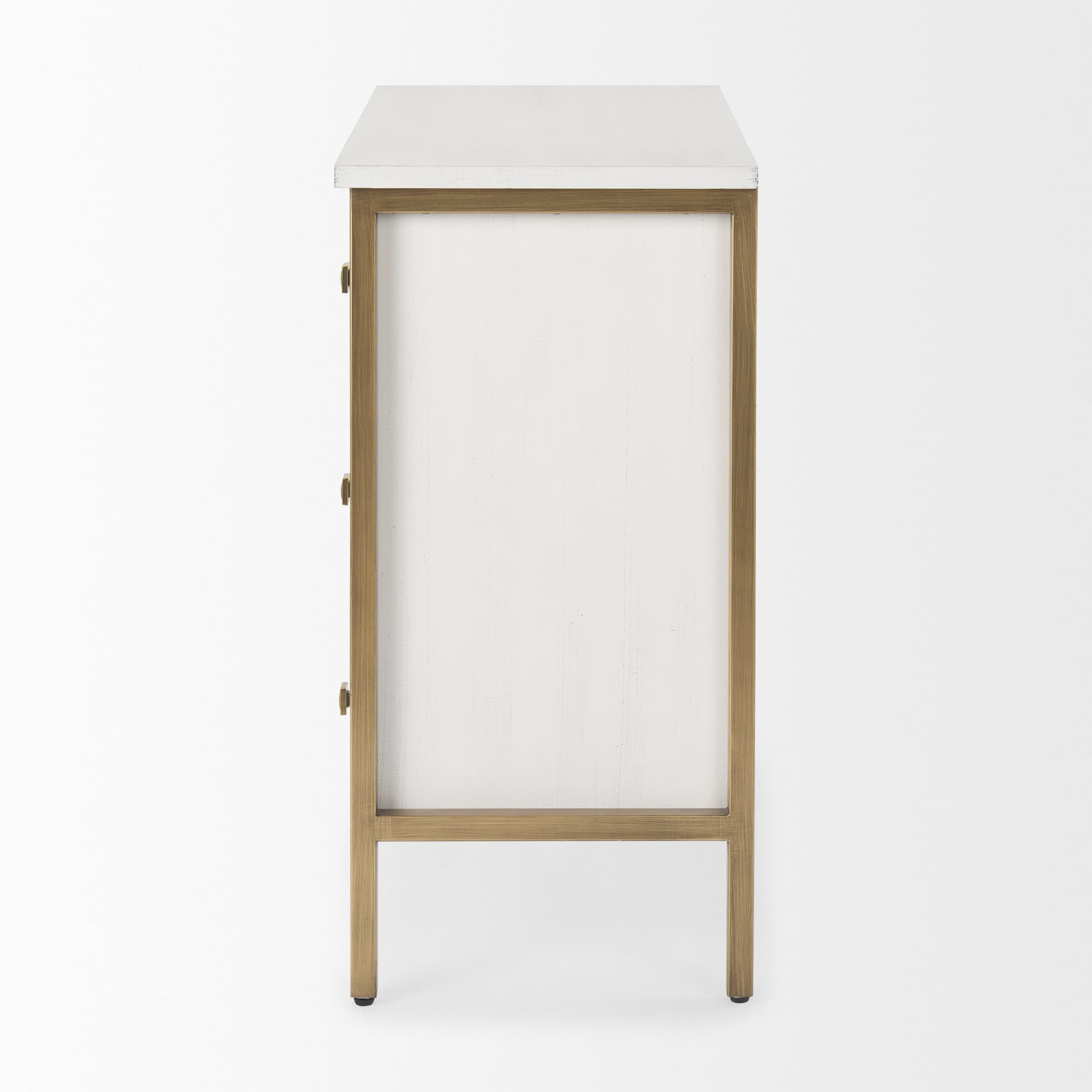 Savannah White Fir Veneer w/ Gold Metal 3-Drawer Accent Cabinet — product photograph