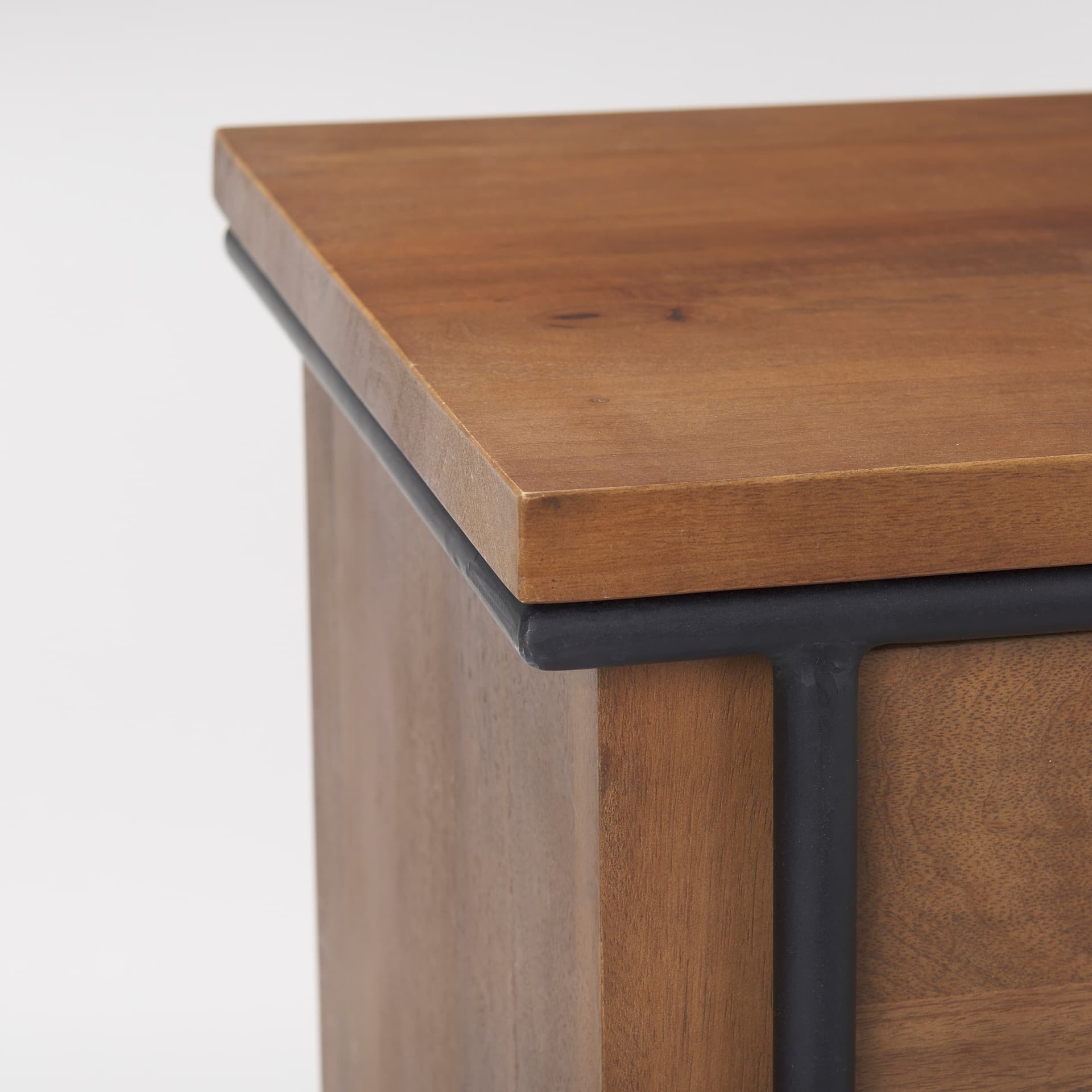 Maddox 40.0L x 18.5W x 32.75H Brown Solid Wood Black Metal 2 Door Accent Cabinet — product photograph