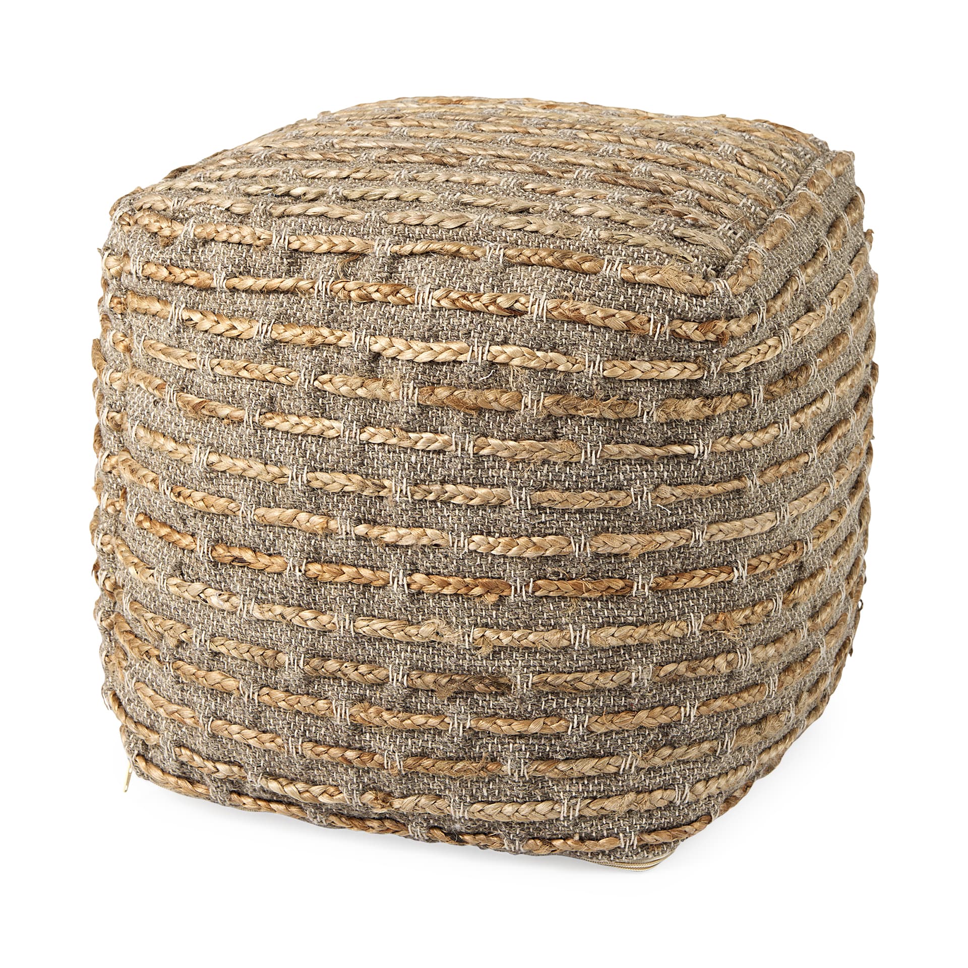 Binita 16.0L x 16.0W x 16.0H Gray/Brown Hemp Wool and Cotton Pouf — product photograph