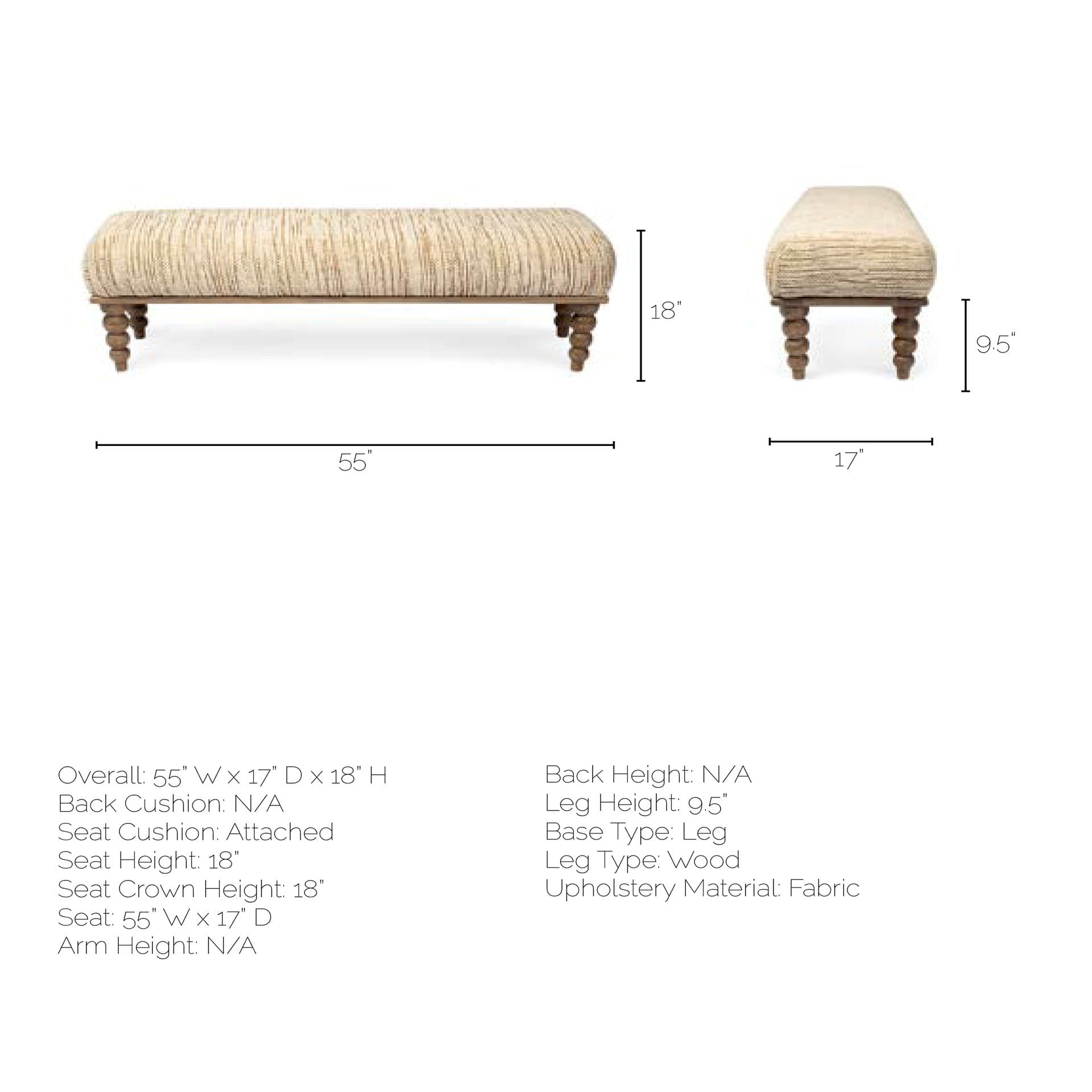 Alder II 55L x 16W Cream Upholstered Seat Wooden Base Accent Bench — product photograph