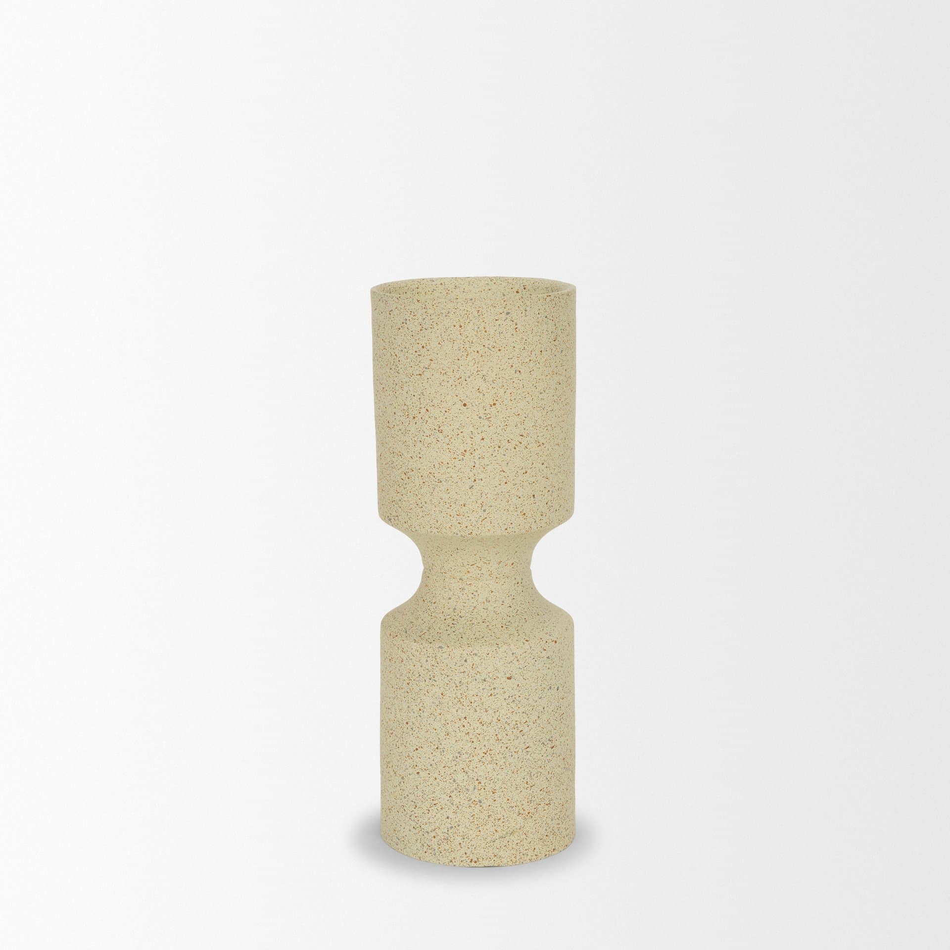 Akira Small Textured Beige Metal Pillar Candle Holder — product photograph