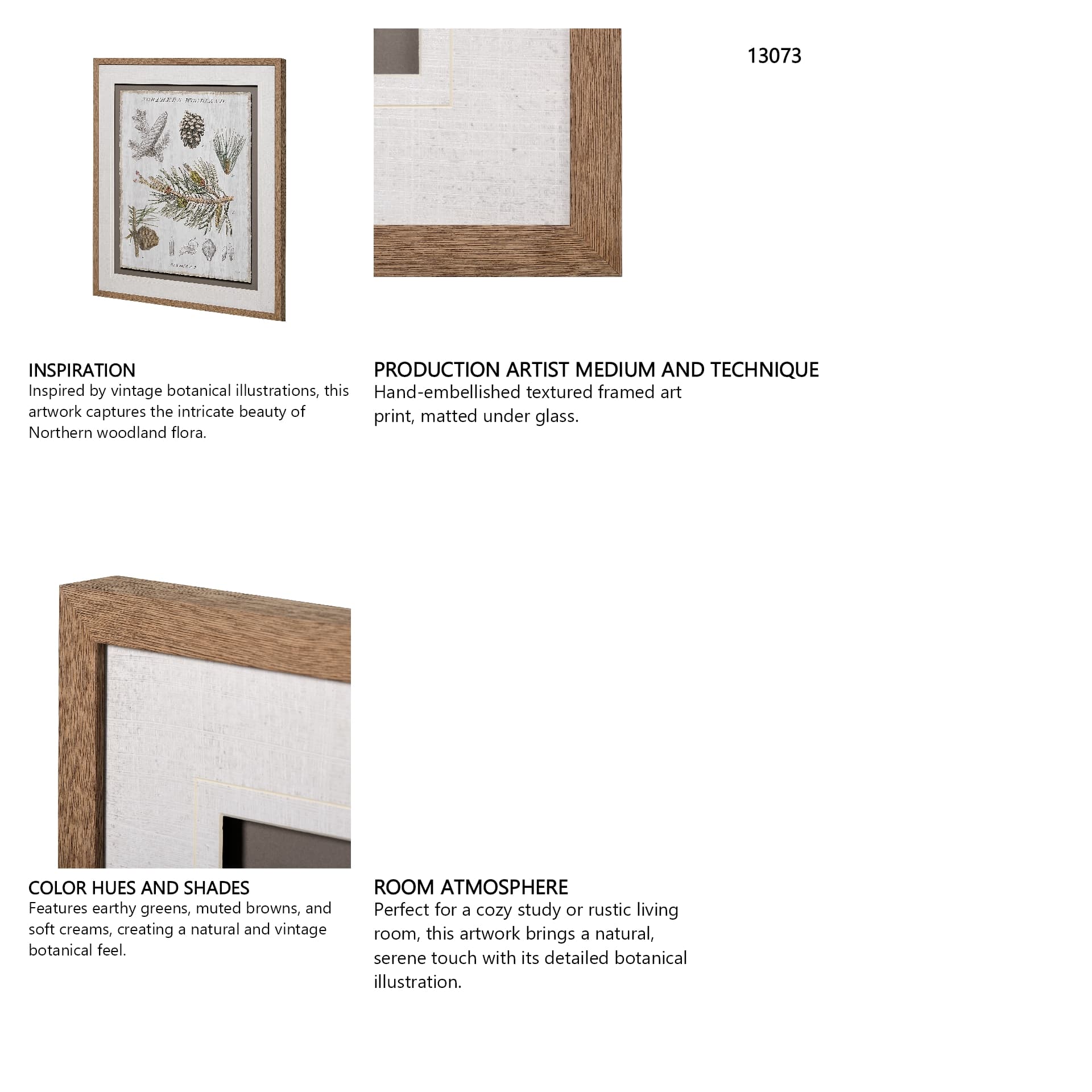 Woodland Chart III by Sue Schlabach a Hand Embellished Textured Framed Art Print Matted under Glass — in a styled room