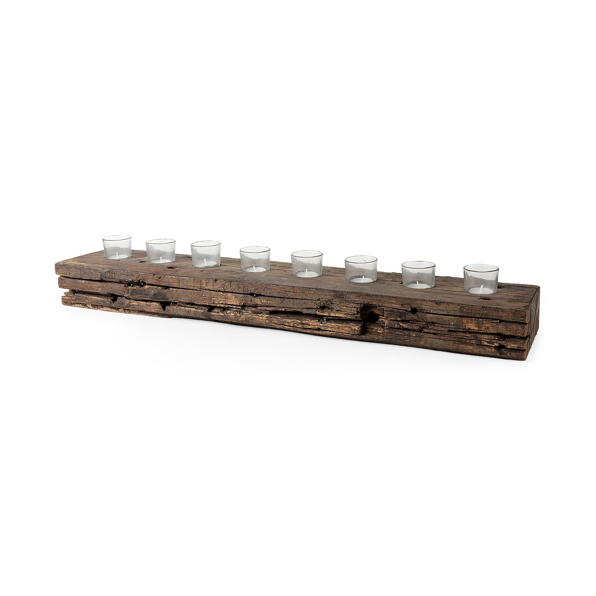 Lakara Reclaimed Wood Eight Tealight Table Candle Holder — product photograph