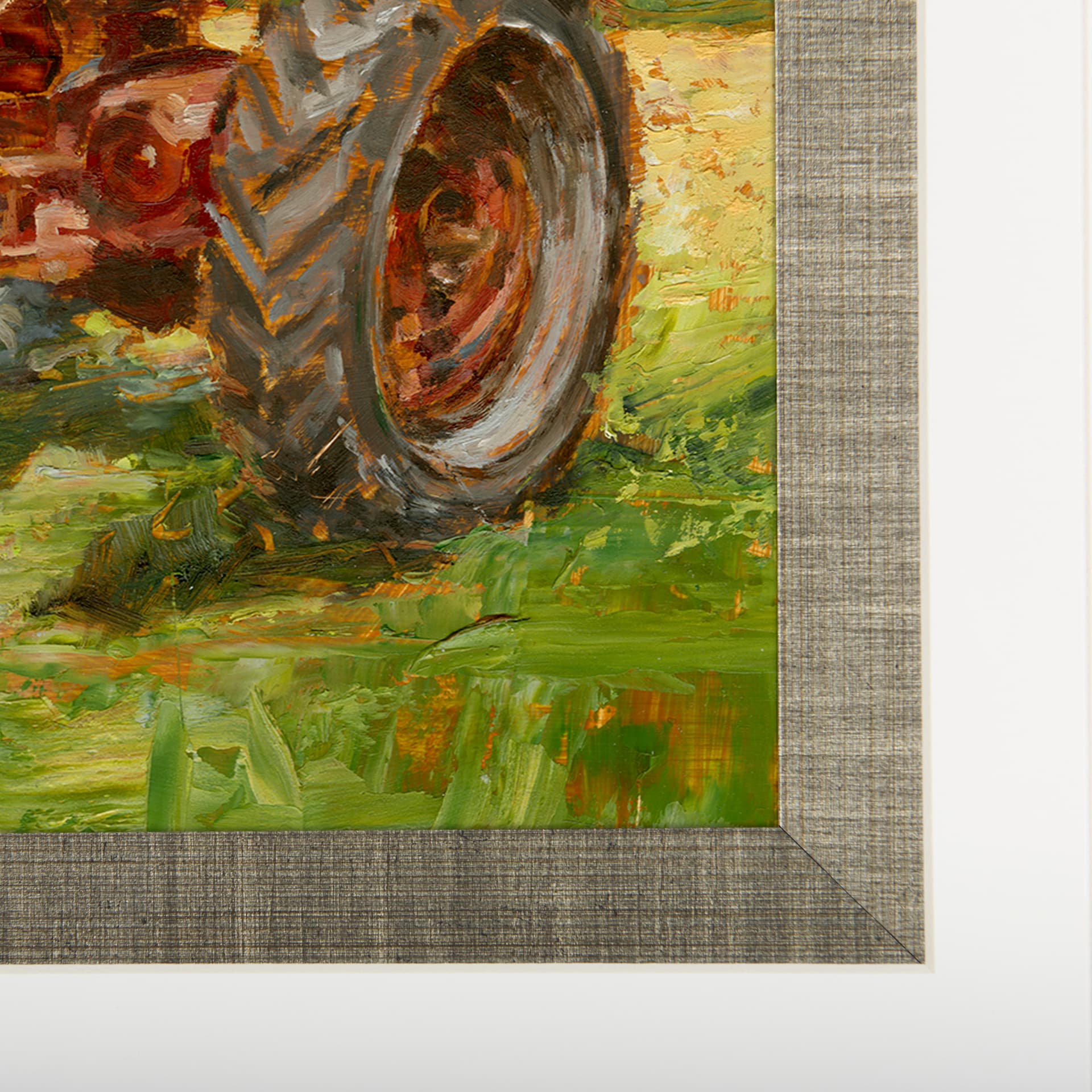 Rustic Tractors II by Mercana Studio a Hand Embellished Textured Framed Art Print Matted under Glass — product photograph