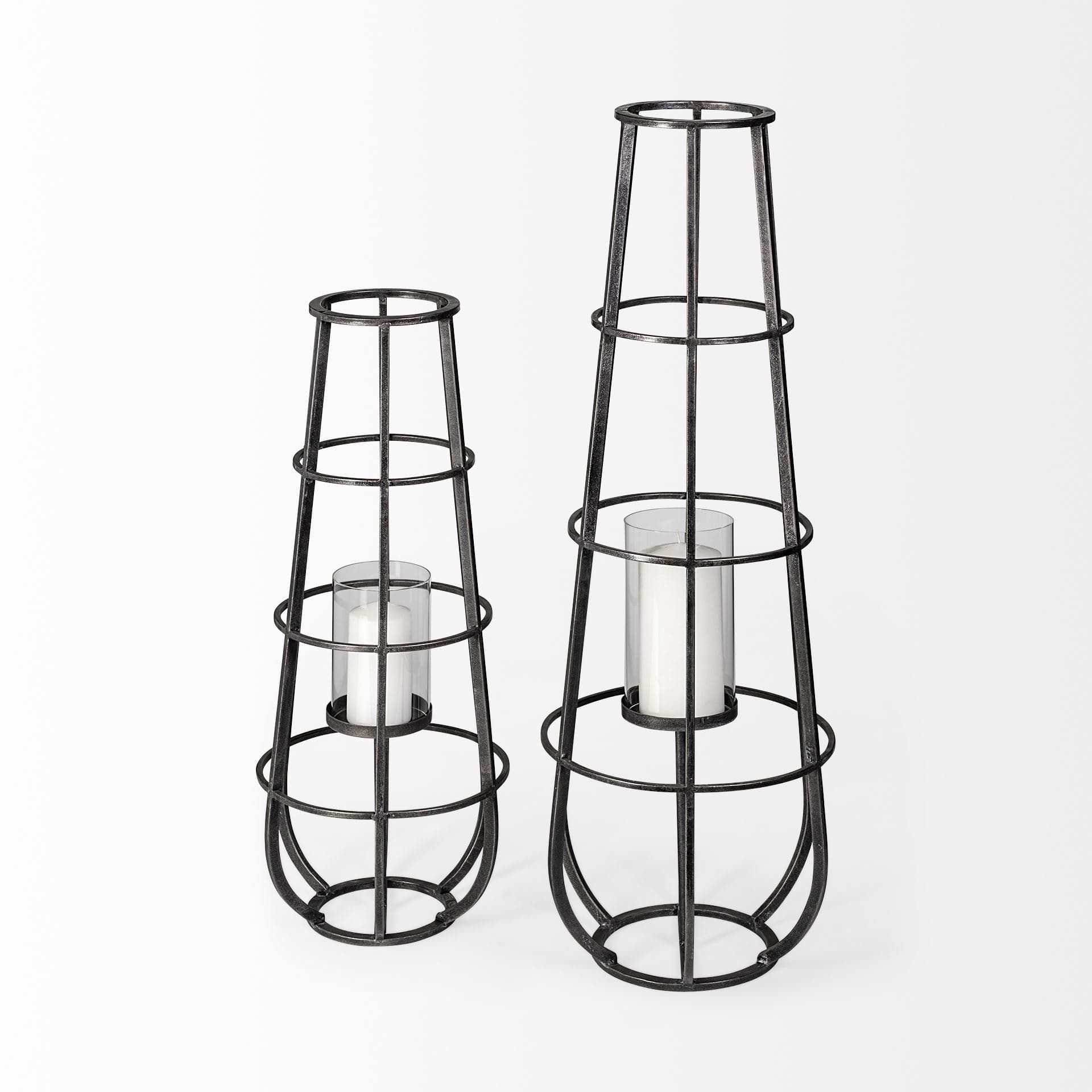 Bella Large Black Metal Cylindrical Cage Candle Holder Lantern — product photograph