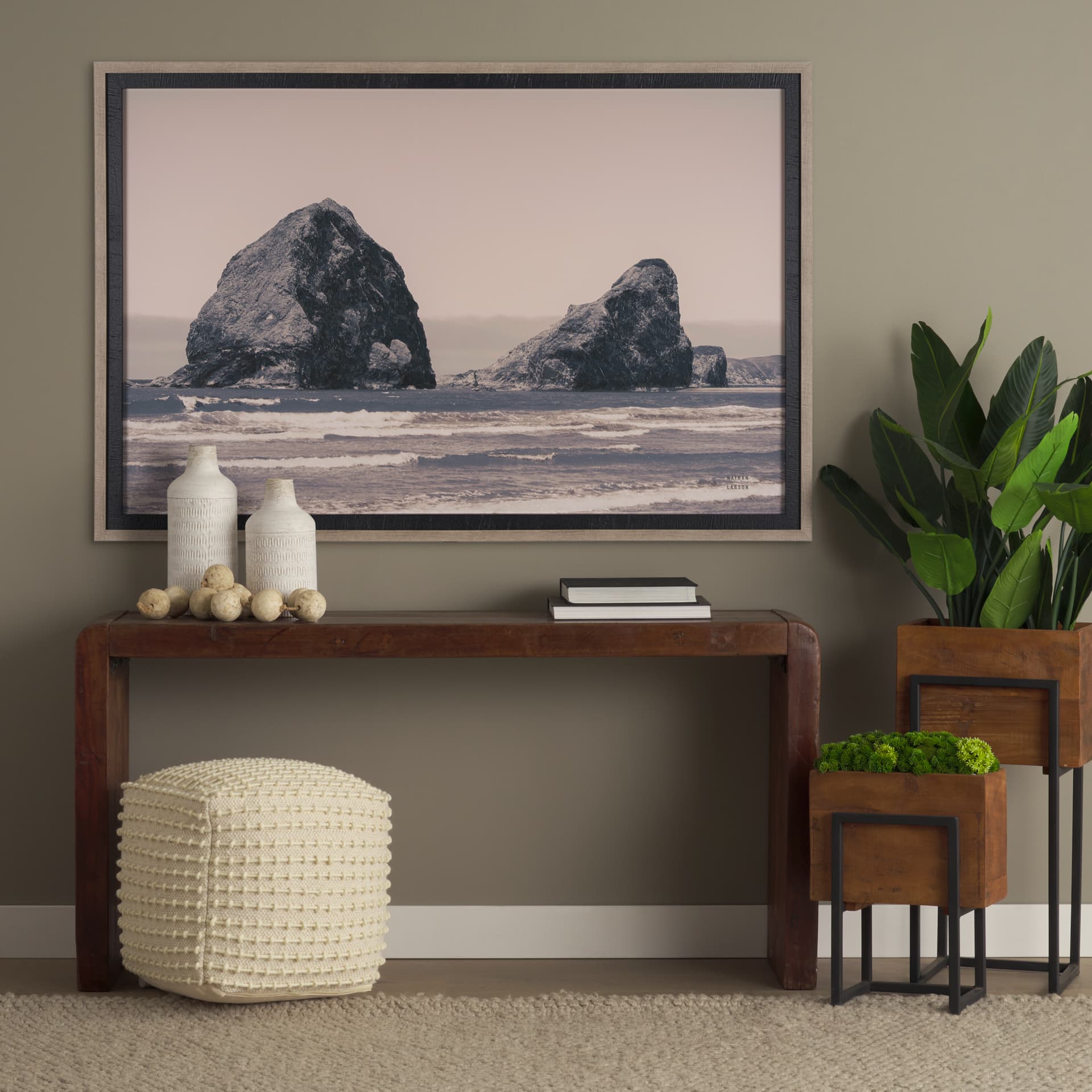 Rocky Shores by Nathan Larson a Hand Embellished Framed Photo Art Print Matted under Glass — in a styled room