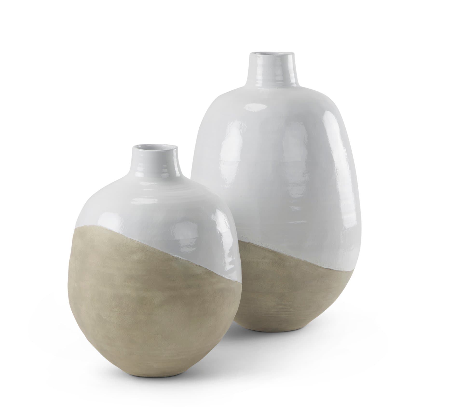Amos 20.5L x 20.5W x 31.9H White and Dark Beige Color Blocked Ceramic Floor Vase — product photograph