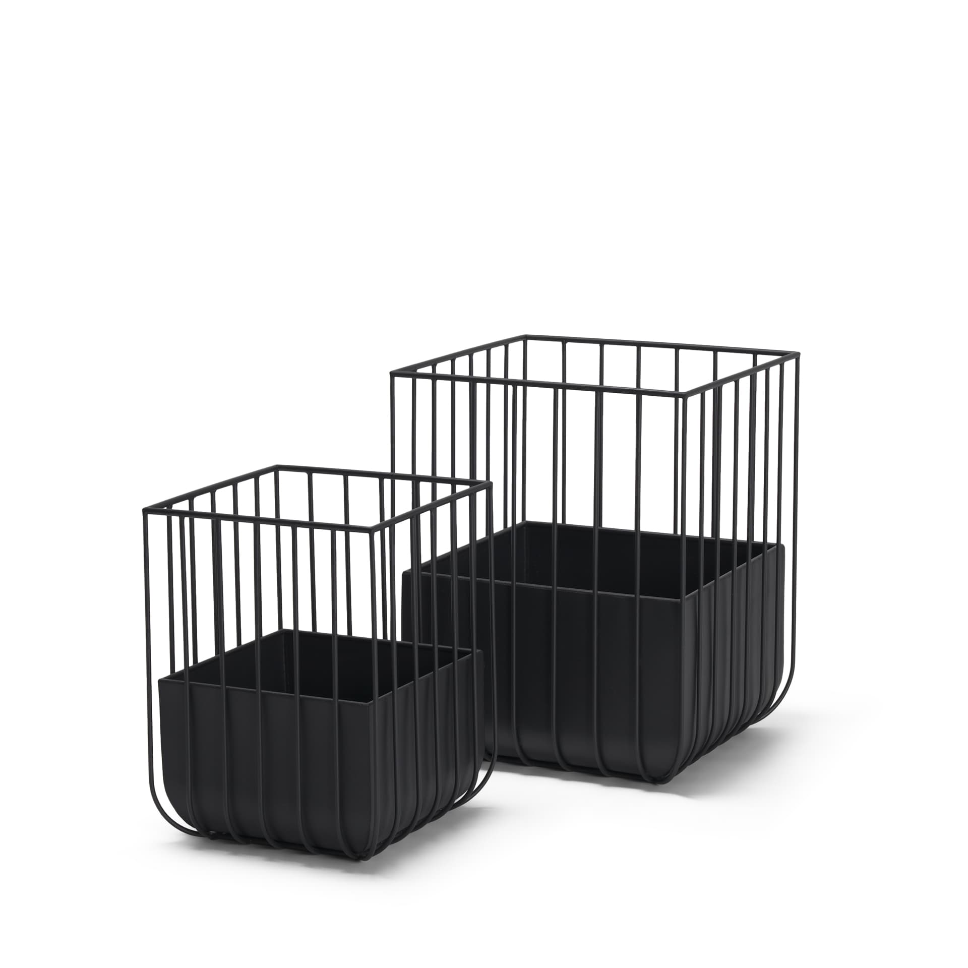 Verna Matte Black Wire Cage Metal Planters (Set of 2) — product photograph