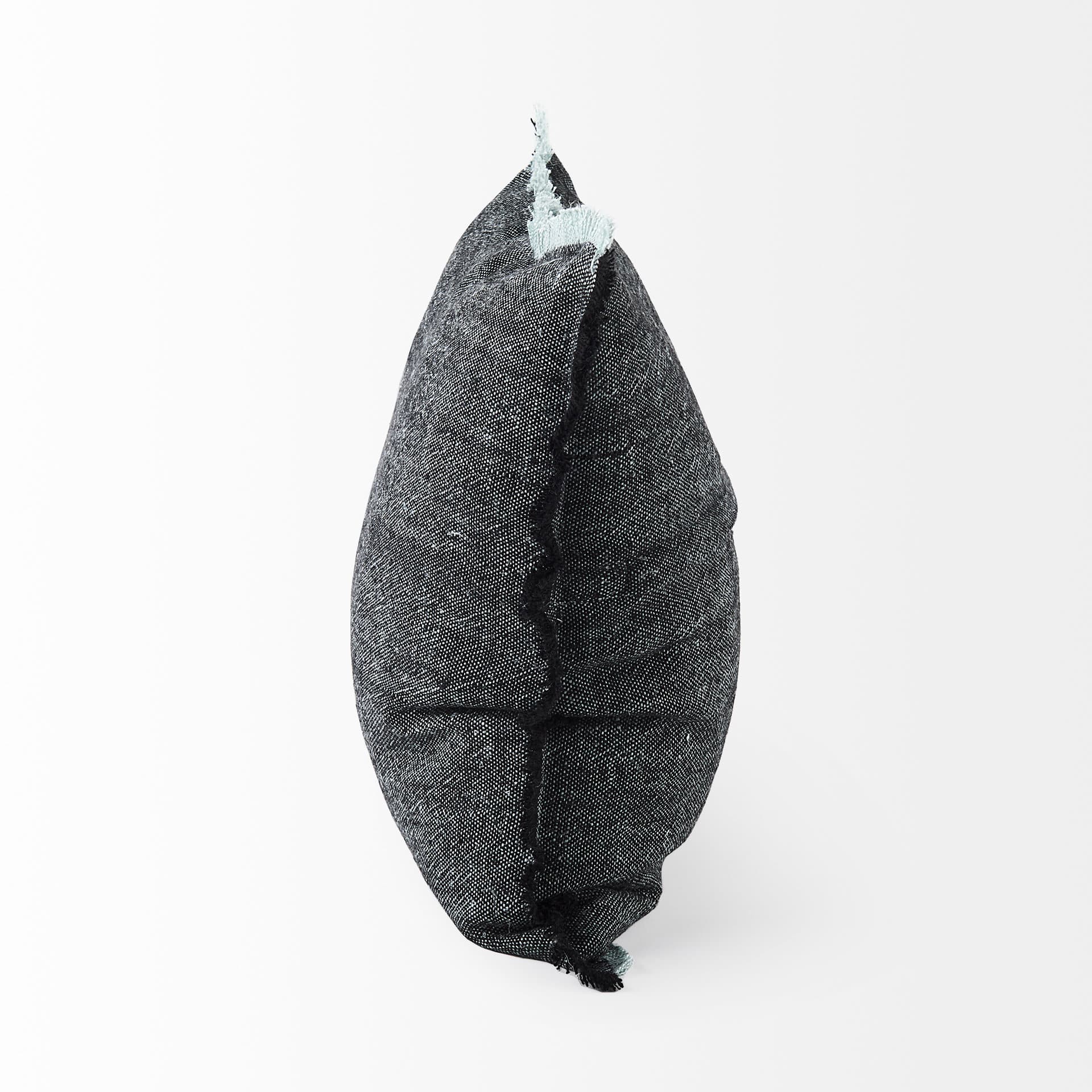 Malia 20x20 Black and Teal Fabric Fringed Pillow Cover — product photograph