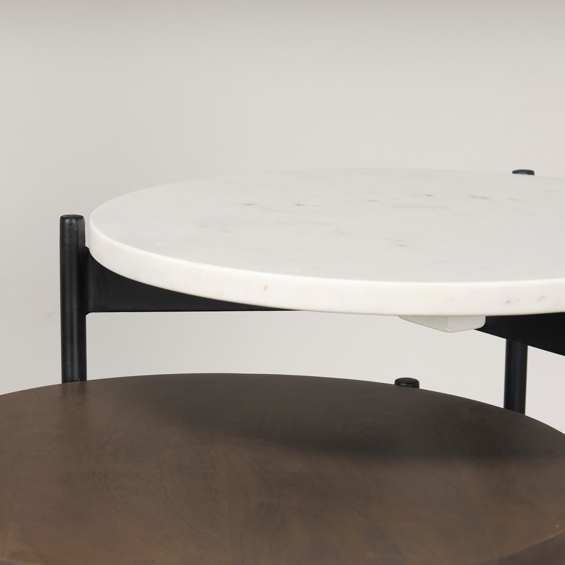 Larkin Marble & Dark Brown Wood Tabletop Nesting End/Side Tables — product photograph