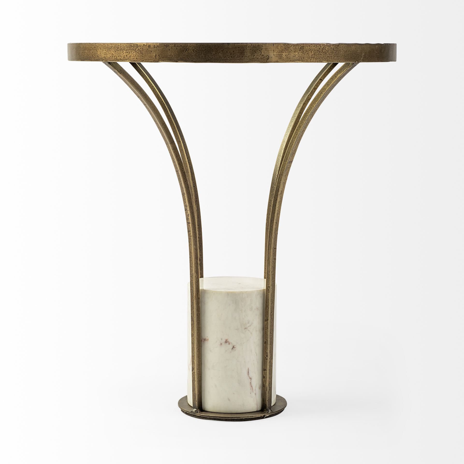 Jacinta II 21" Round Glass Top Metal and Marble Pedestal End/Side Table — product photograph