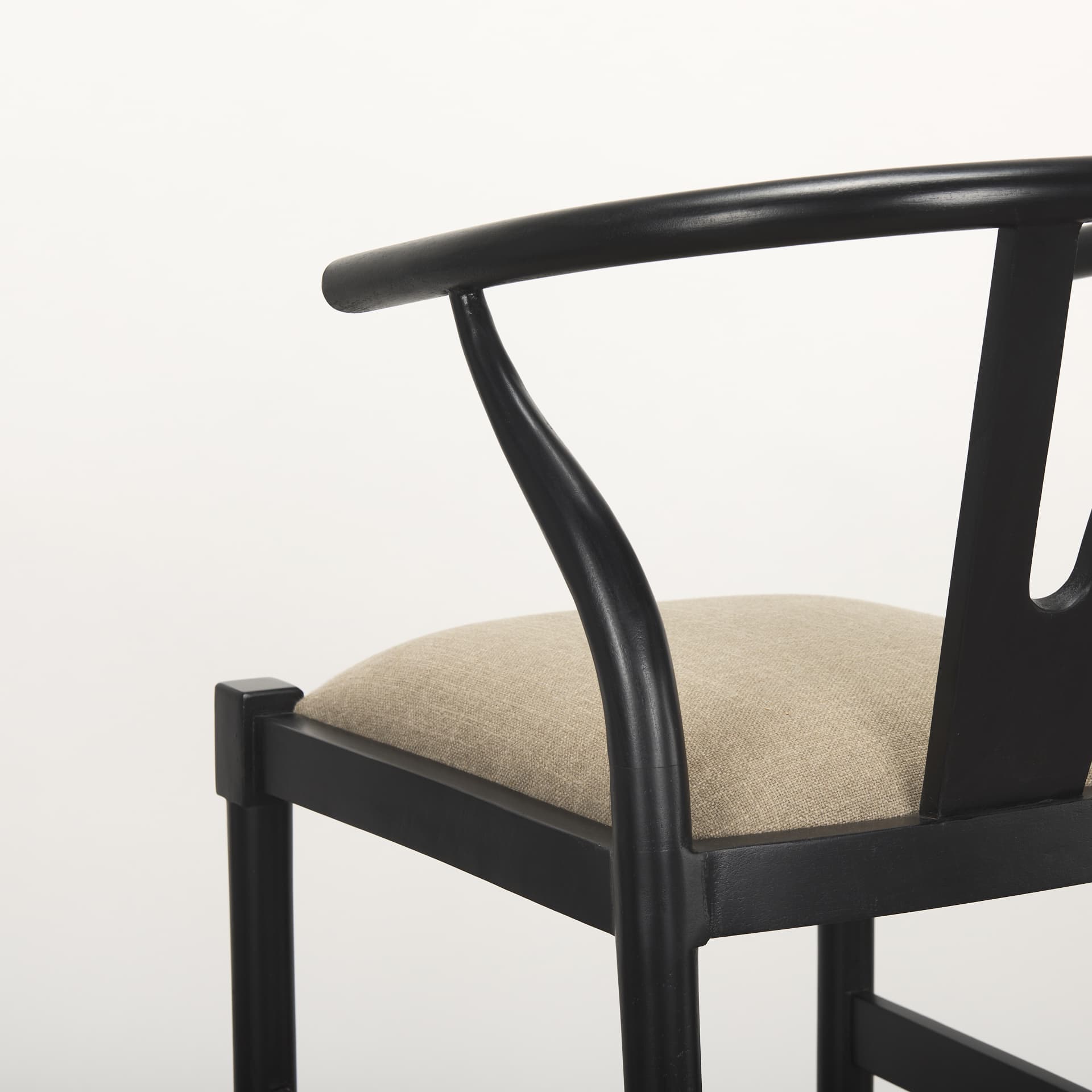 Trixie Backless 43.3in Seat Bar Stool | Beige Fabric w/ Black Wood — product photograph