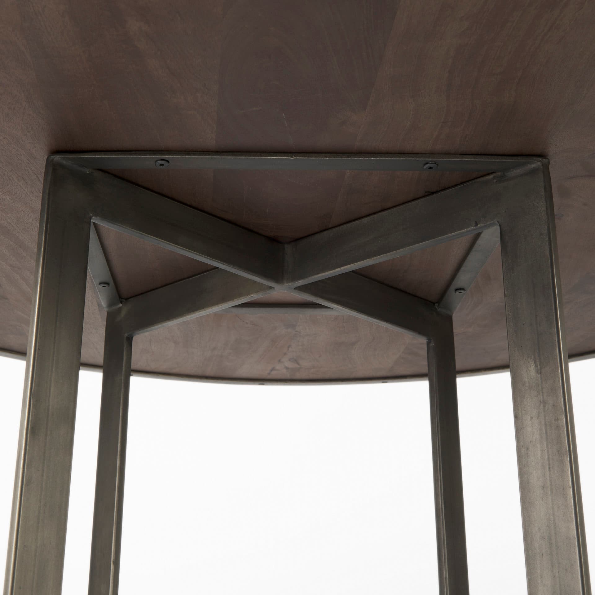 Faye 48" Round Dining Table | Med Brown Wood & Antique Nickel Metal | Seats 4 — product photograph