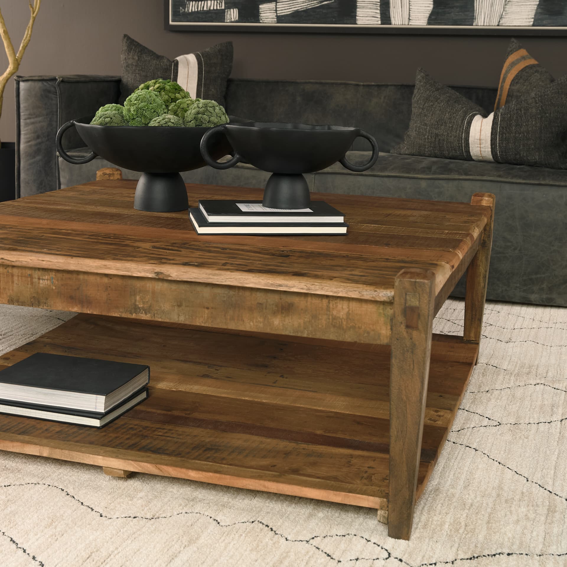 Ashwick Dark Brown Reclaimed Wood Square Coffee Table — product photograph